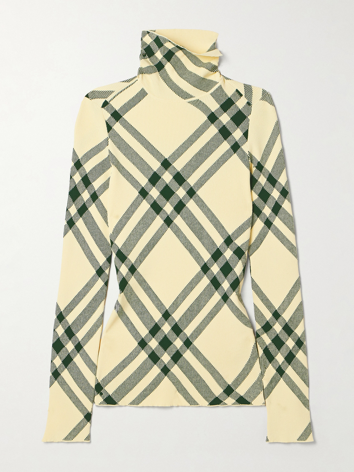 Shop Burberry Checked Ribbed-knit Turtleneck Sweater In Yellow