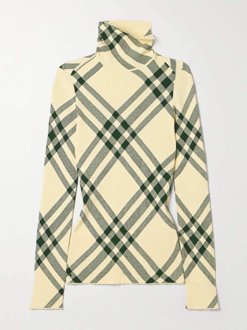 Burberry Checked Ribbed-knit Turtleneck Sweater - x small