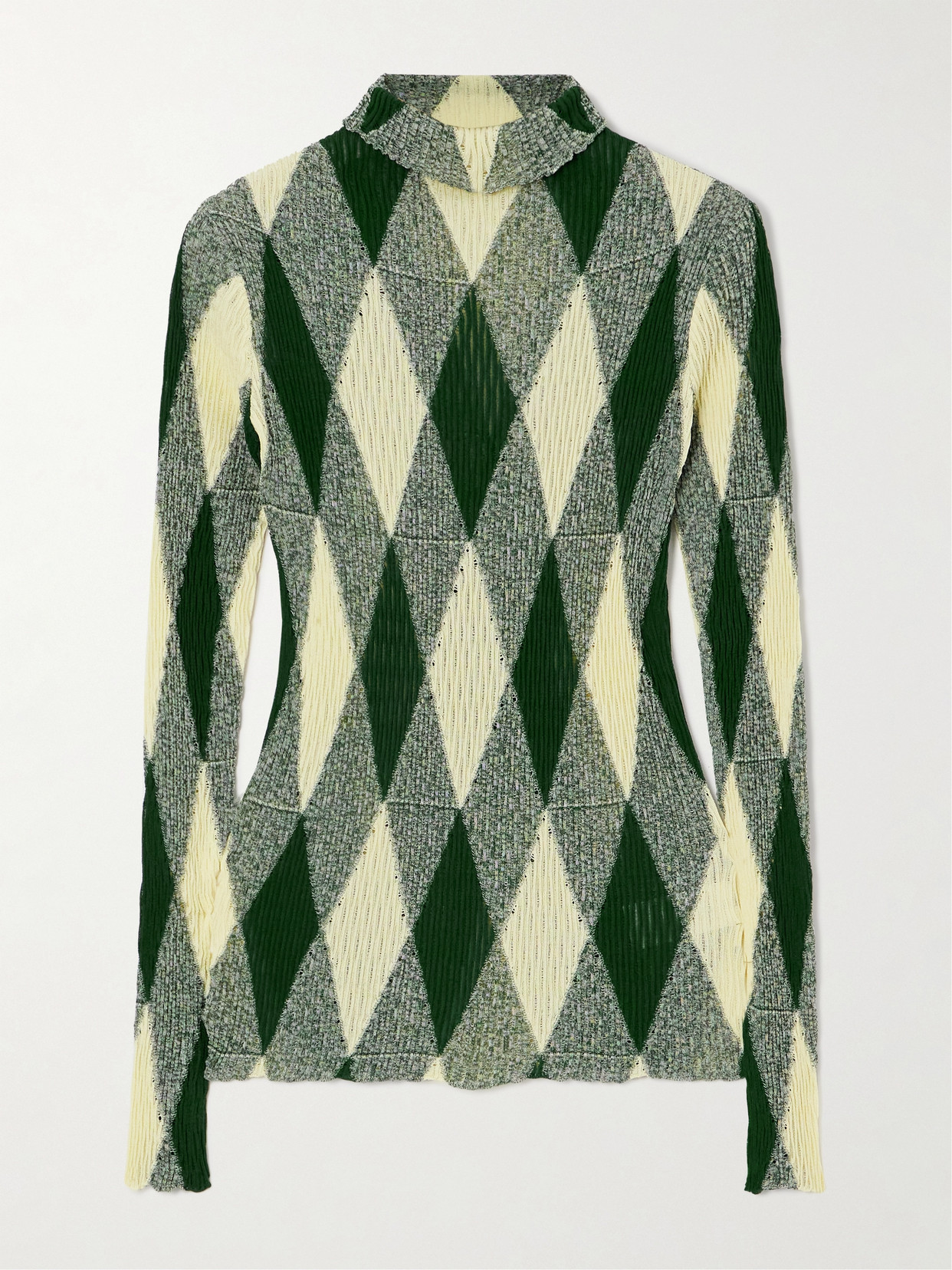 Burberry Checked Intarsia Cotton And Silk-blend Turtleneck Jumper In Yellow