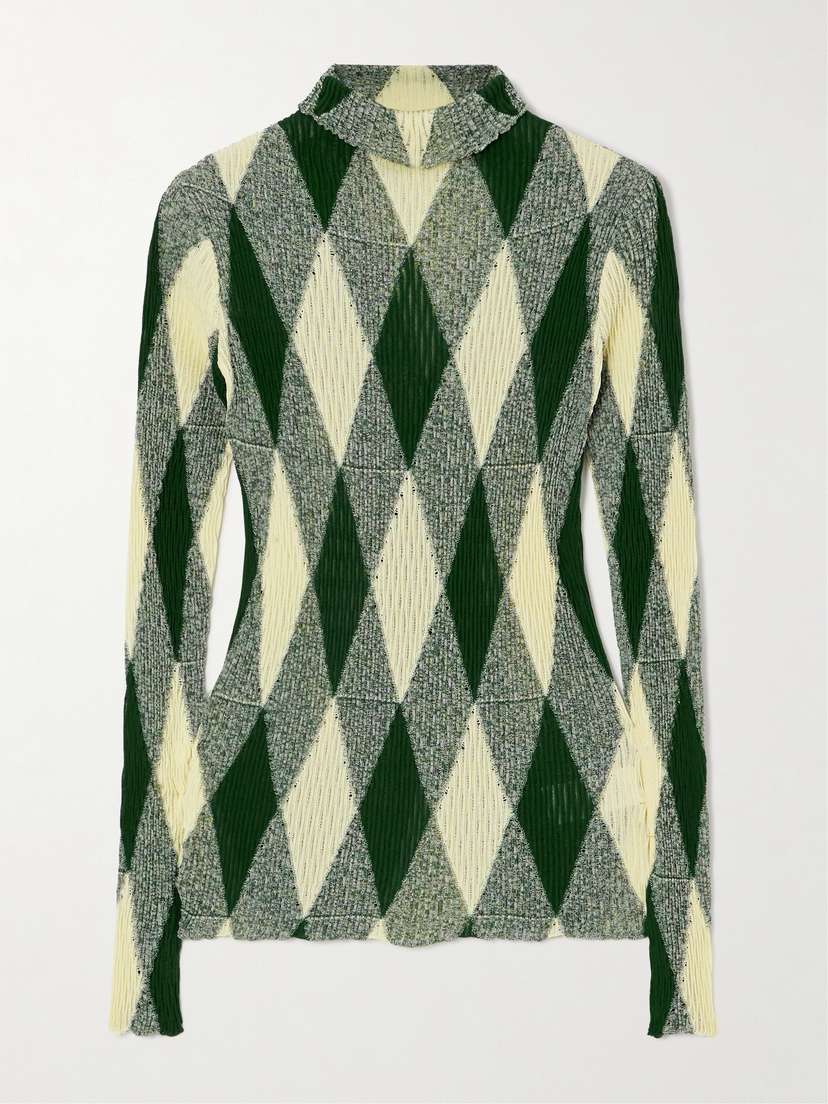 Burberry Checked Intarsia Cotton And Silk-blend Turtleneck Sweater