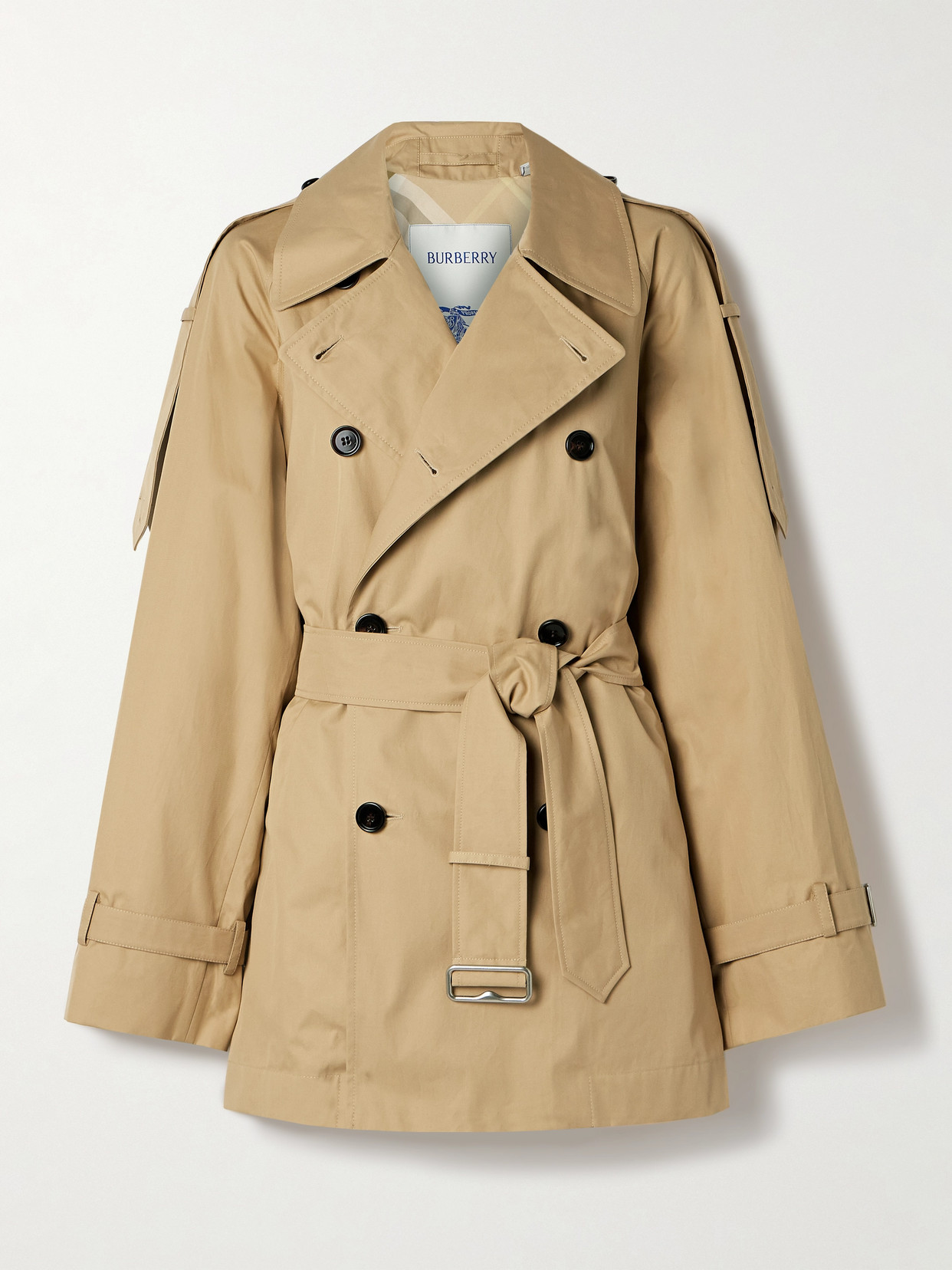 Burberry Double-breasted Belted Cotton-gabardine Jacket In Neutrals