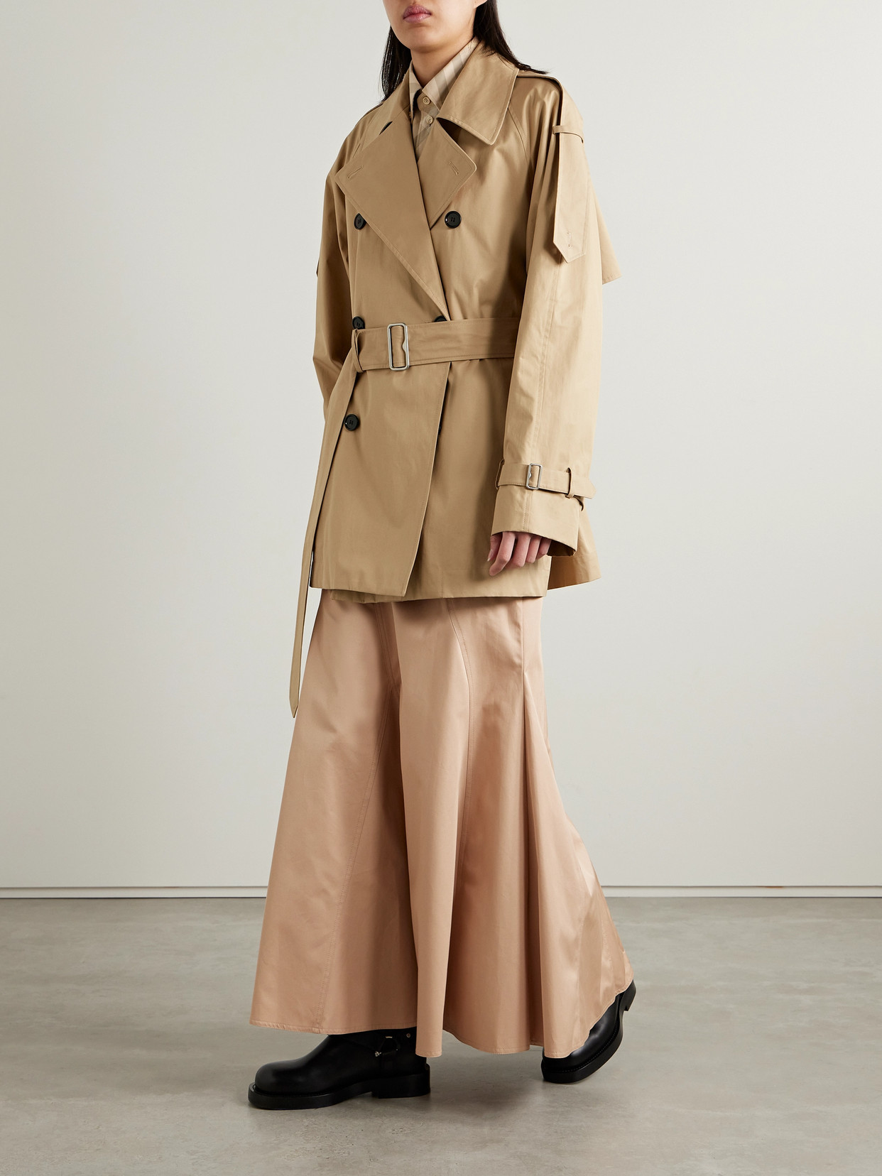 Burberry Double-breasted Belted Cotton-gabardine Jacket In Neutrals
