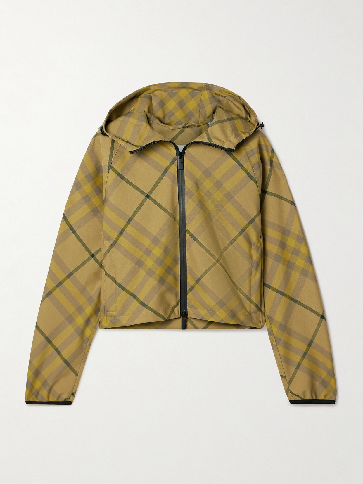 Burberry Cropped Hooded Checked Twill Jacket In Yellow