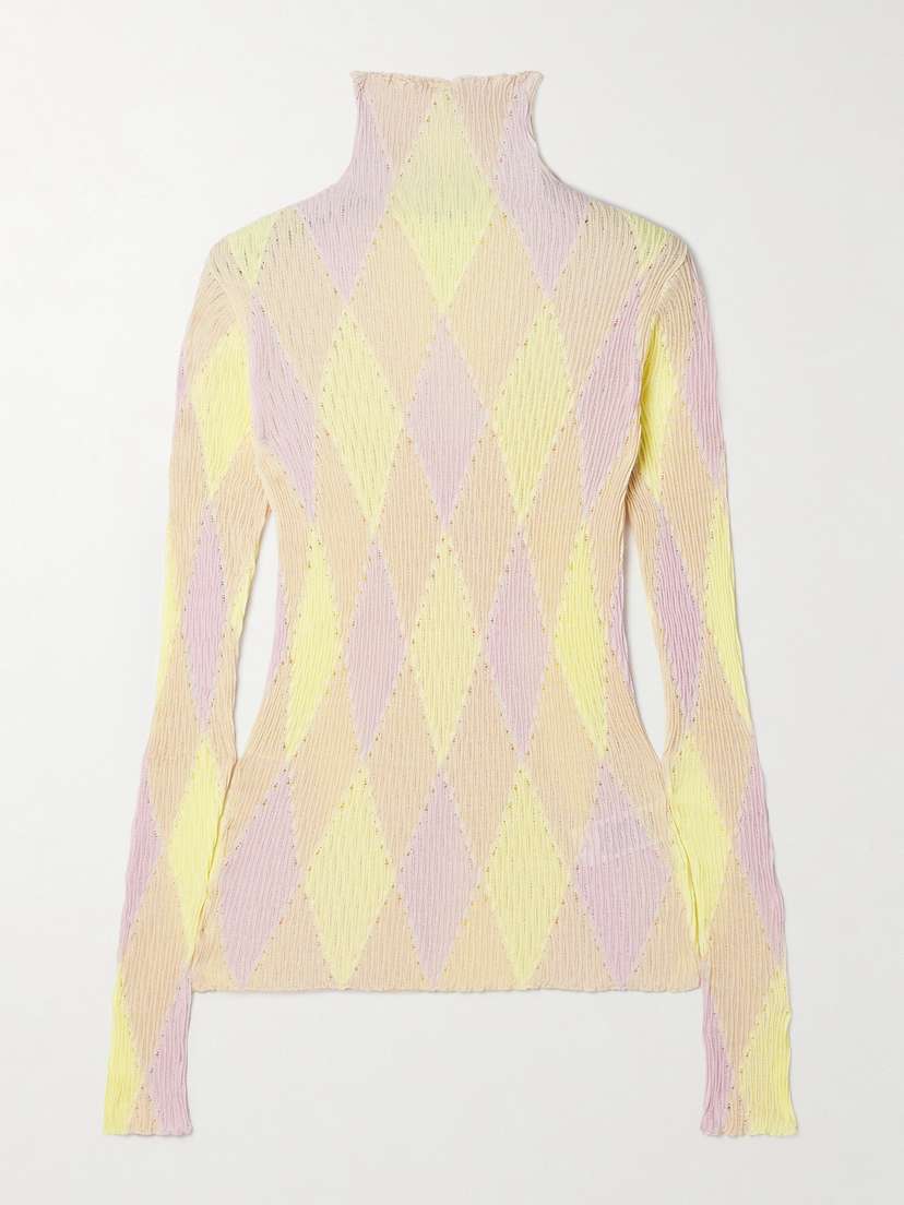 Burberry Argyle Ribbed Cotton And Silk-blend Turtleneck Sweater - x large