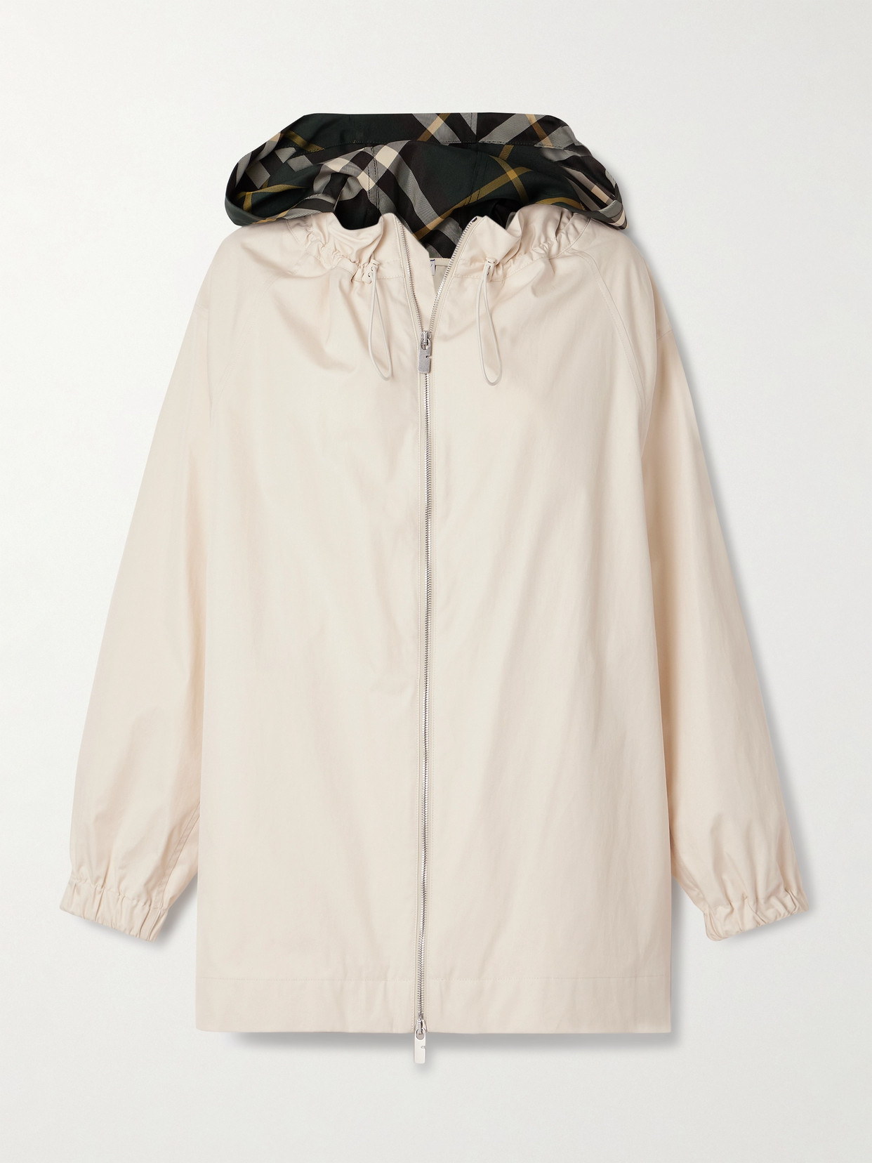 Burberry Checked Twill-trimmed Coated-cotton Gabardine Jacket In Ivory