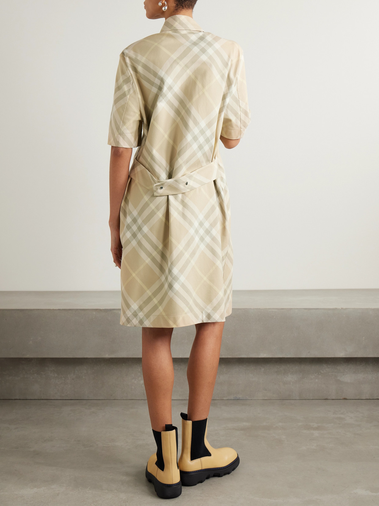 Burberry Check Cotton Shirt Dress In Beige