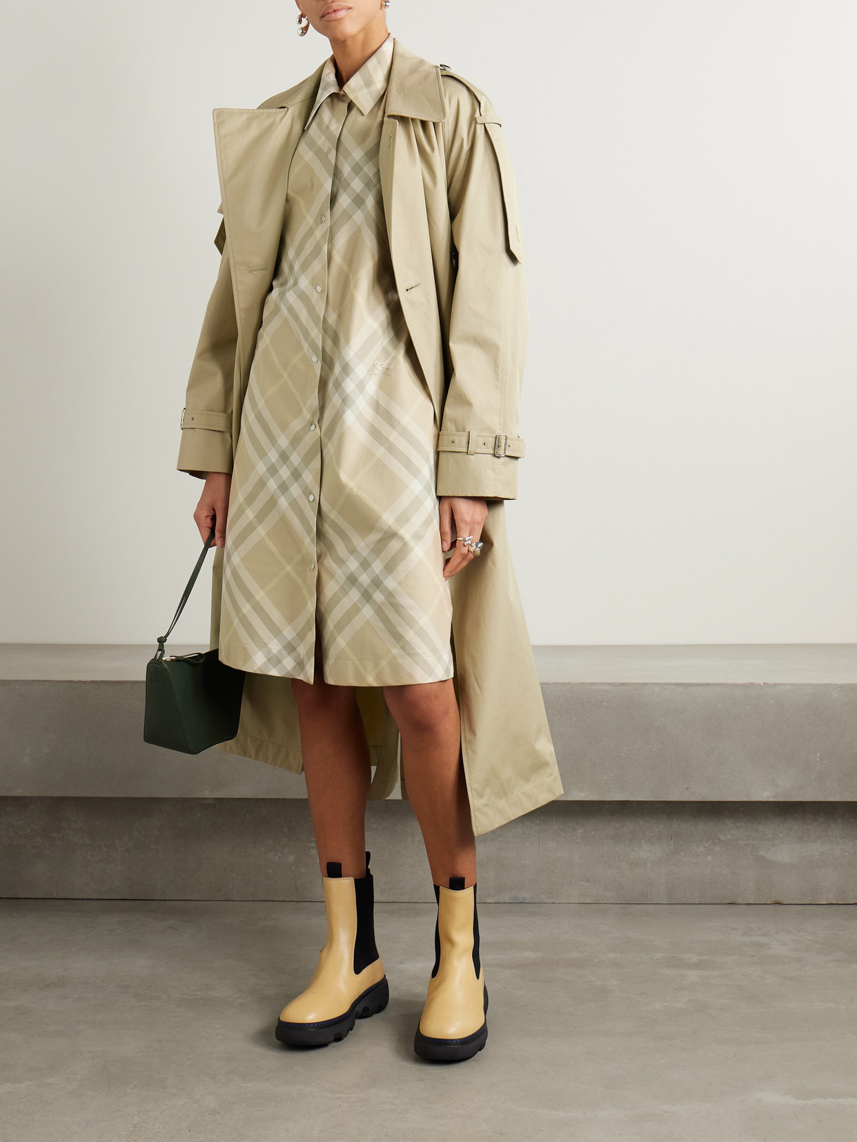Burberry Check Cotton Shirt Dress In Beige