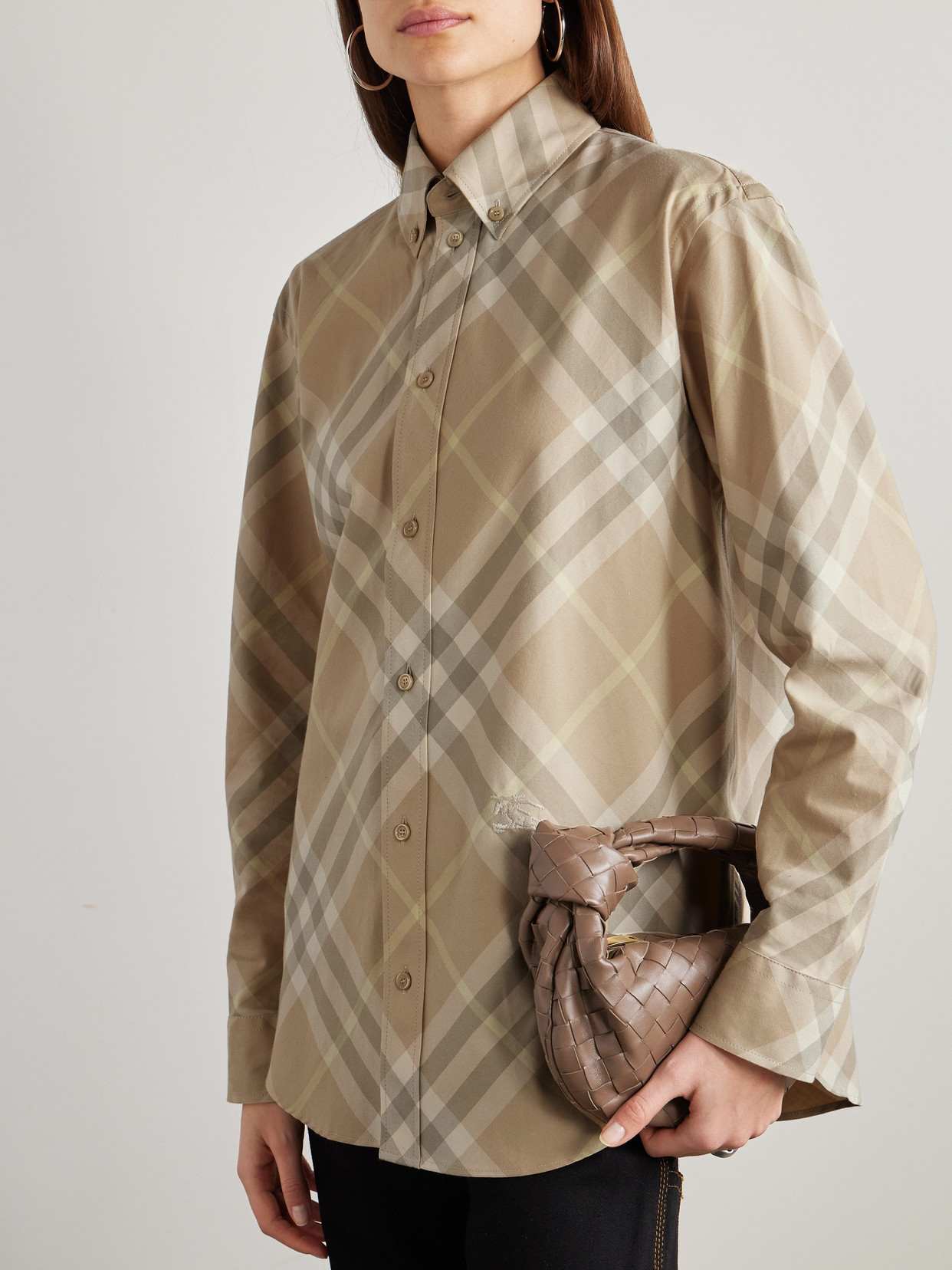 Shop Burberry Embroidered Checked Cotton-twill Shirt In Yellow