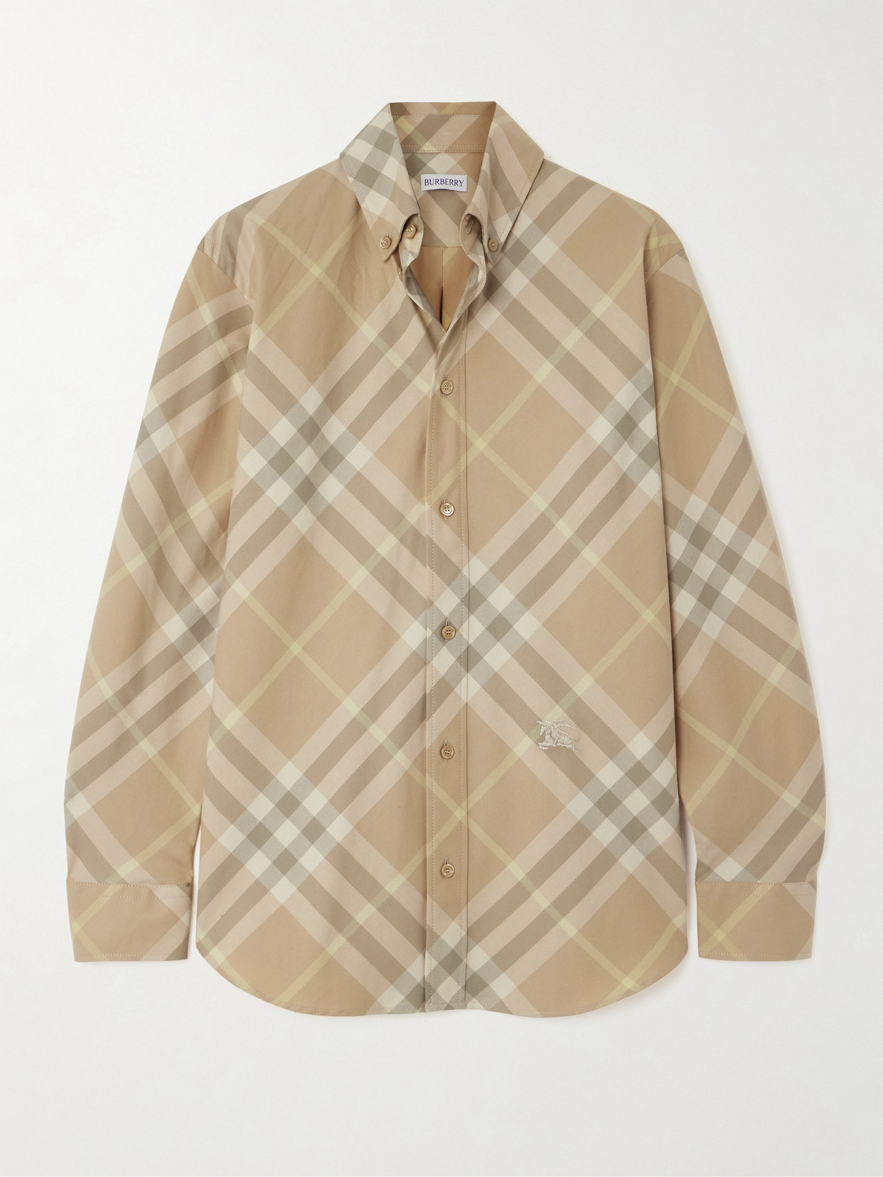 Shop Burberry Embroidered Checked Cotton-twill Shirt In Yellow