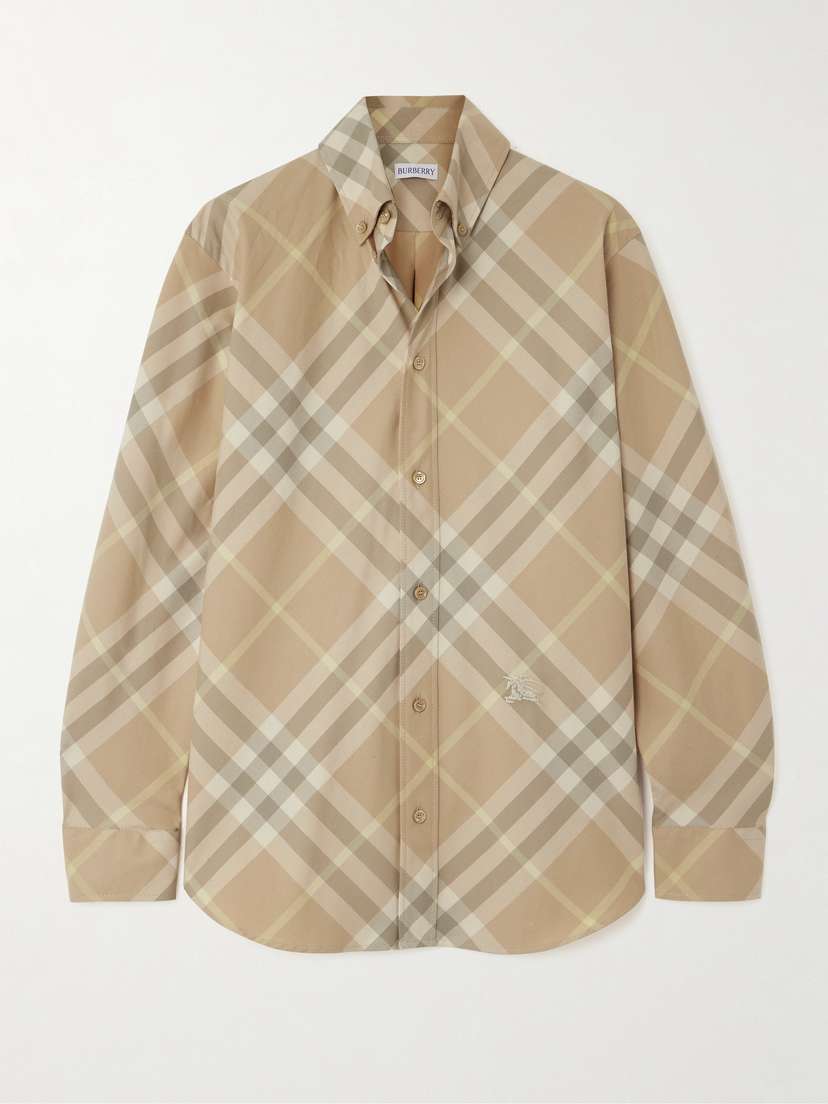 Burberry Embroidered Checked Cotton-twill Shirt