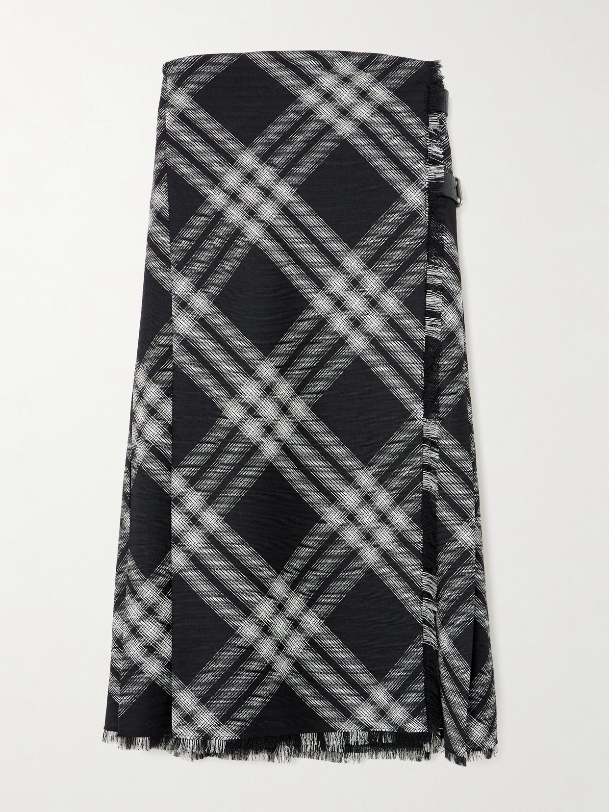 Shop Burberry Strapless Leather-trimmed Checked Wool Mini Dress In Black