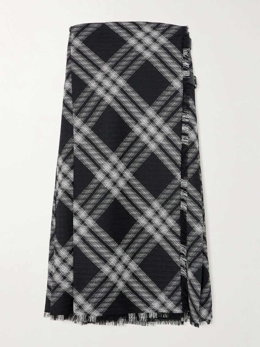 Burberry Strapless Leather-trimmed Checked Wool Mini Dress - UK 6