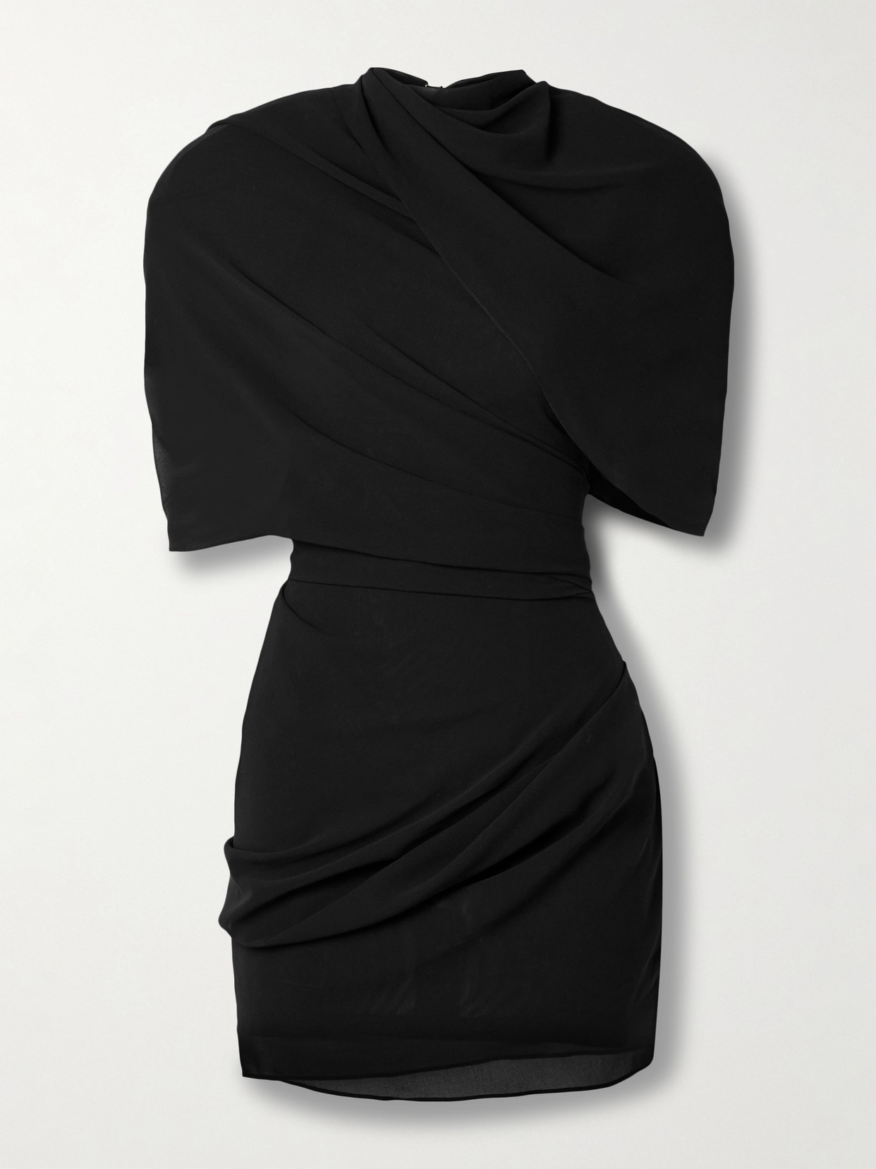 Jacquemus Castagna Gathered Draped Crepe Mini Dress In Black