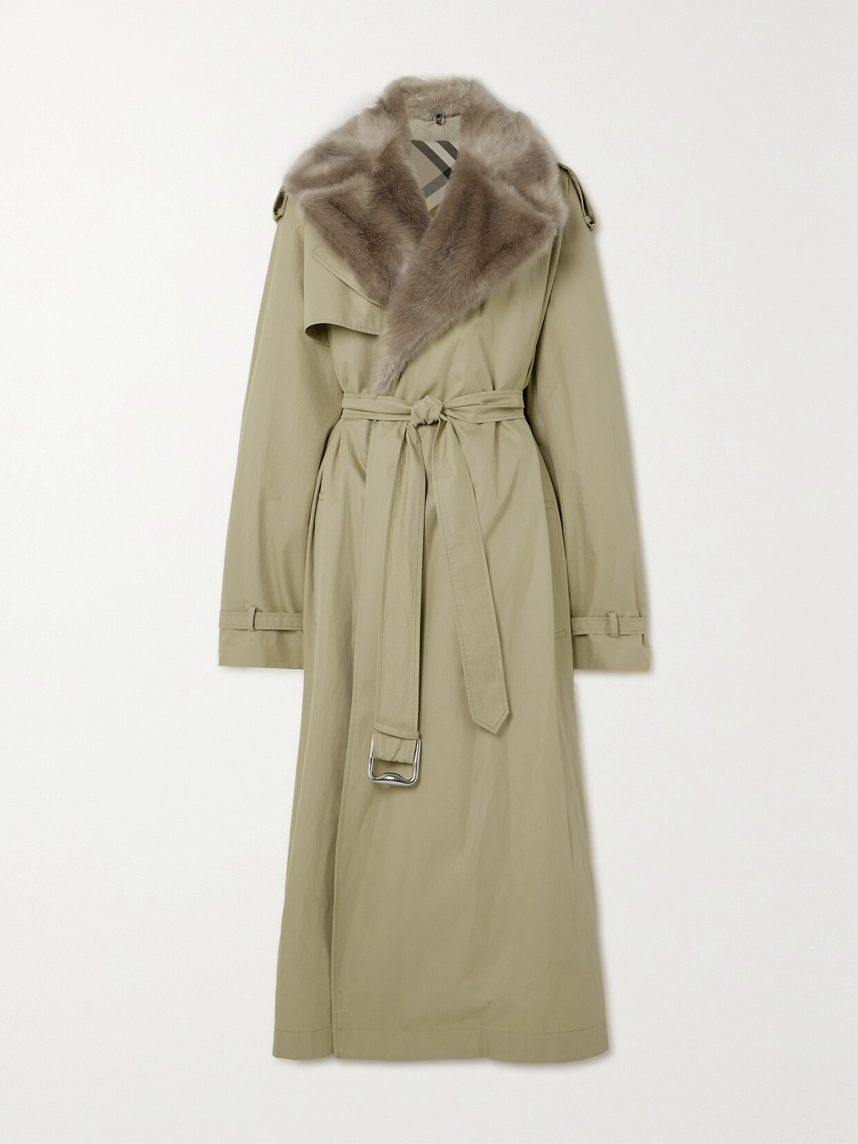 Burberry - Faux Fur-trimmed Cotton-gabardine Trench Coat - Neutrals