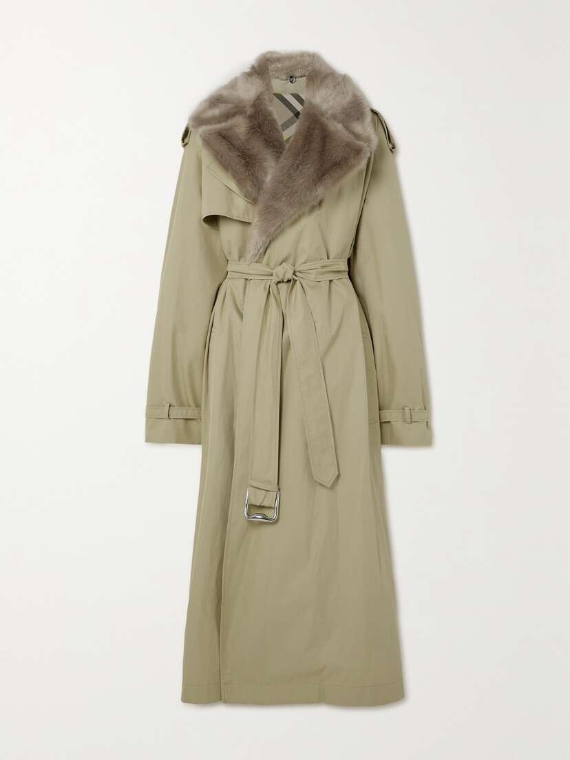 Burberry Faux Fur-trimmed Cotton-gabardine Trench Coat - UK 12