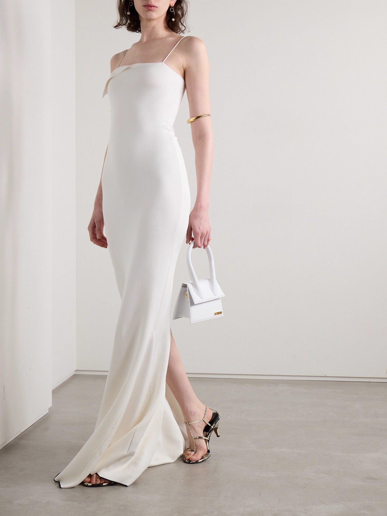 Jacquemus Aro Draped Jersey Maxi Dress In White