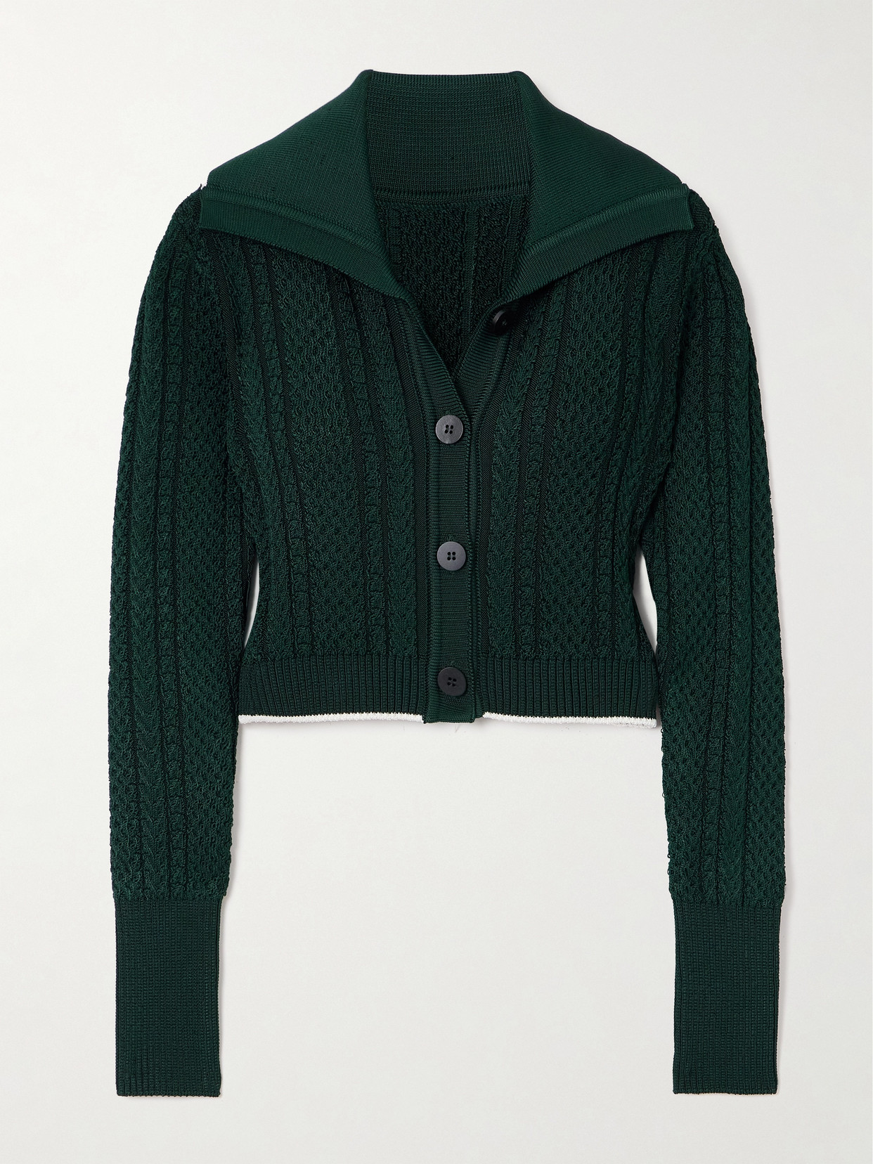 Shop Jacquemus Bela Cropped Cable-knit Cardigan In Green