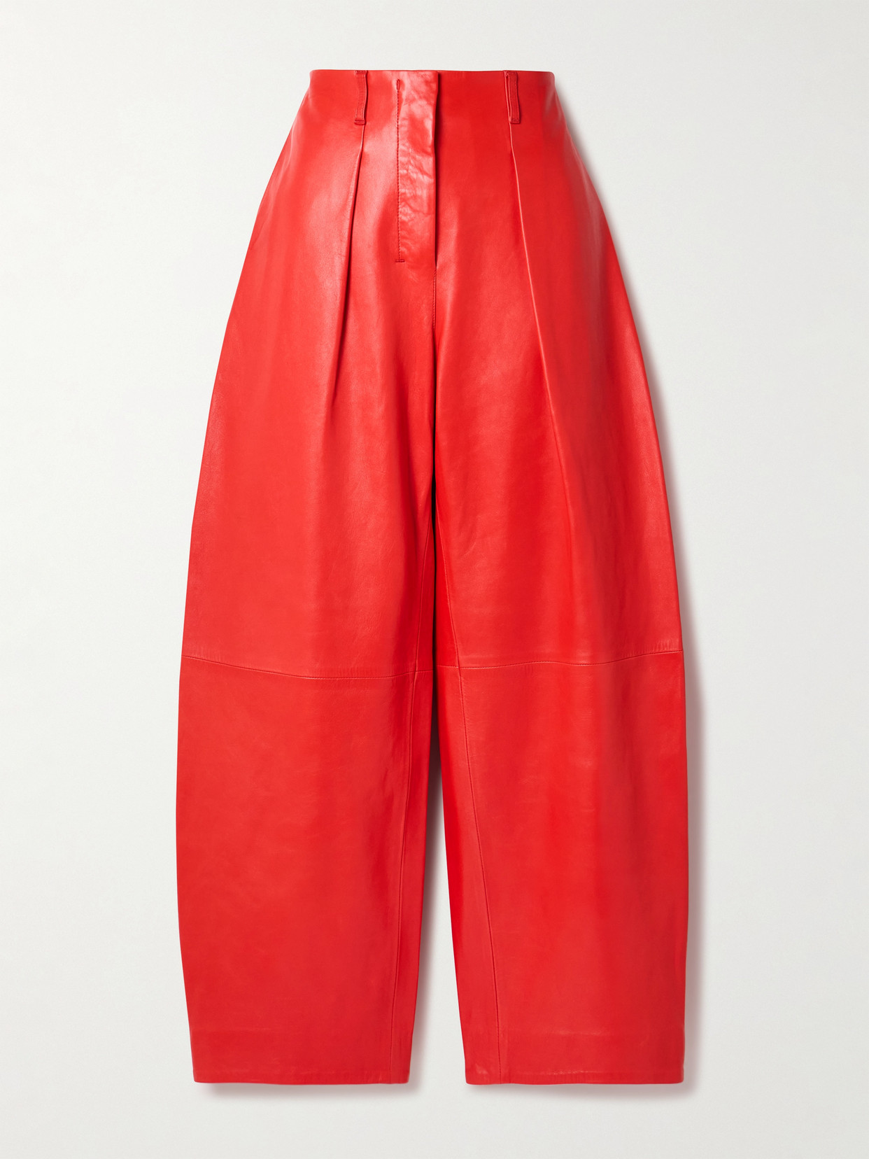 Jacquemus Pleated Leather Barrel-leg Trousers In Red