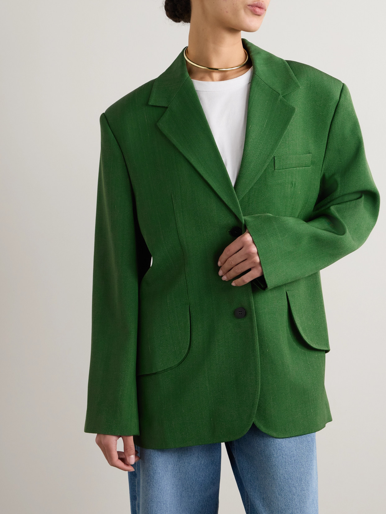 Shop Jacquemus Titolo Woven Blazer In Green