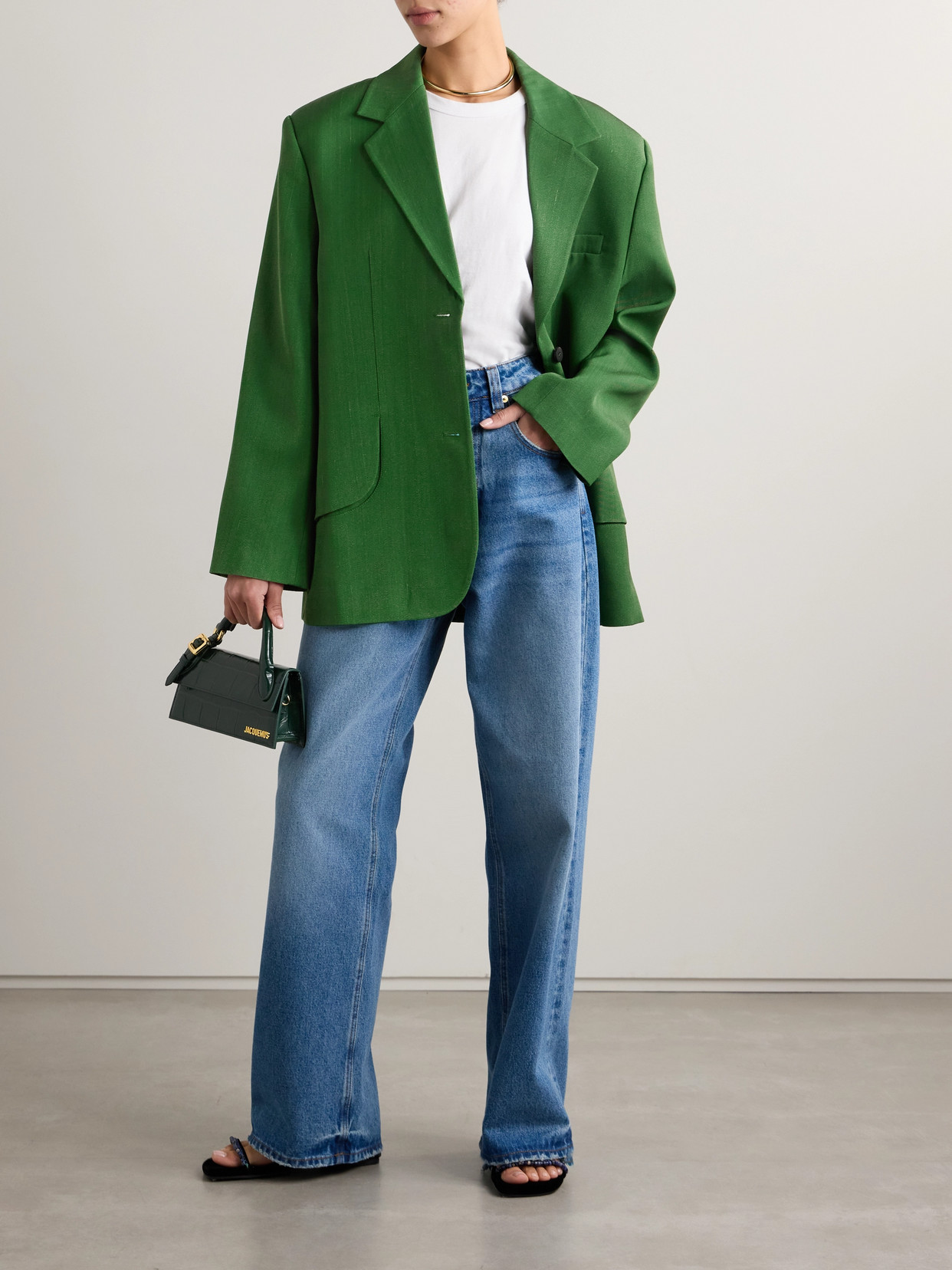 Shop Jacquemus Titolo Woven Blazer In Green