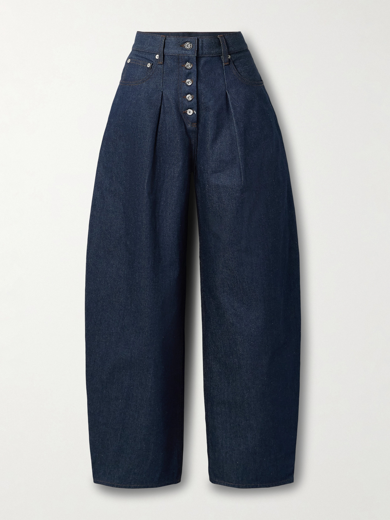 Jacquemus Le De-nîmes Ovalo Pleated High-rise Barrel-leg Recycled Jeans In Blue