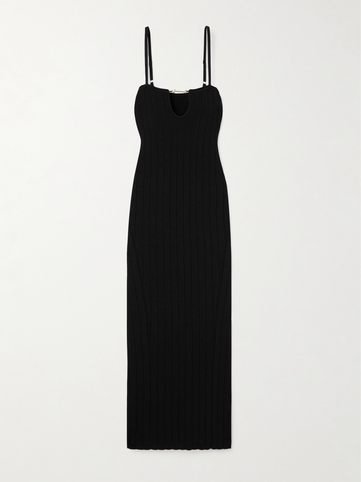 Shop Jacquemus Embellished Ribbed-knit Midi Dress In Black