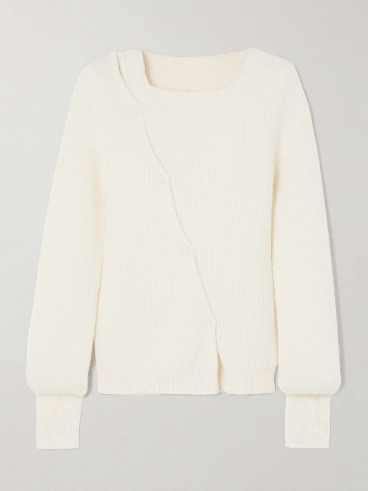 Jacquemus La Maille Pau Button-embellished Ribbed Alpaca-blend Sweater In Neutrals