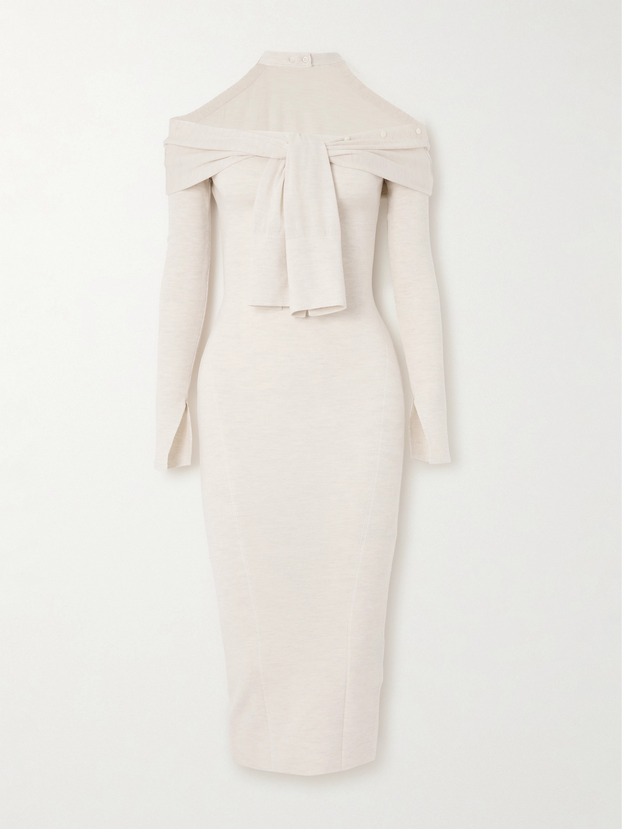 Jacquemus La Robe Doble Off-the-shoulder Wool Midi Dress In White