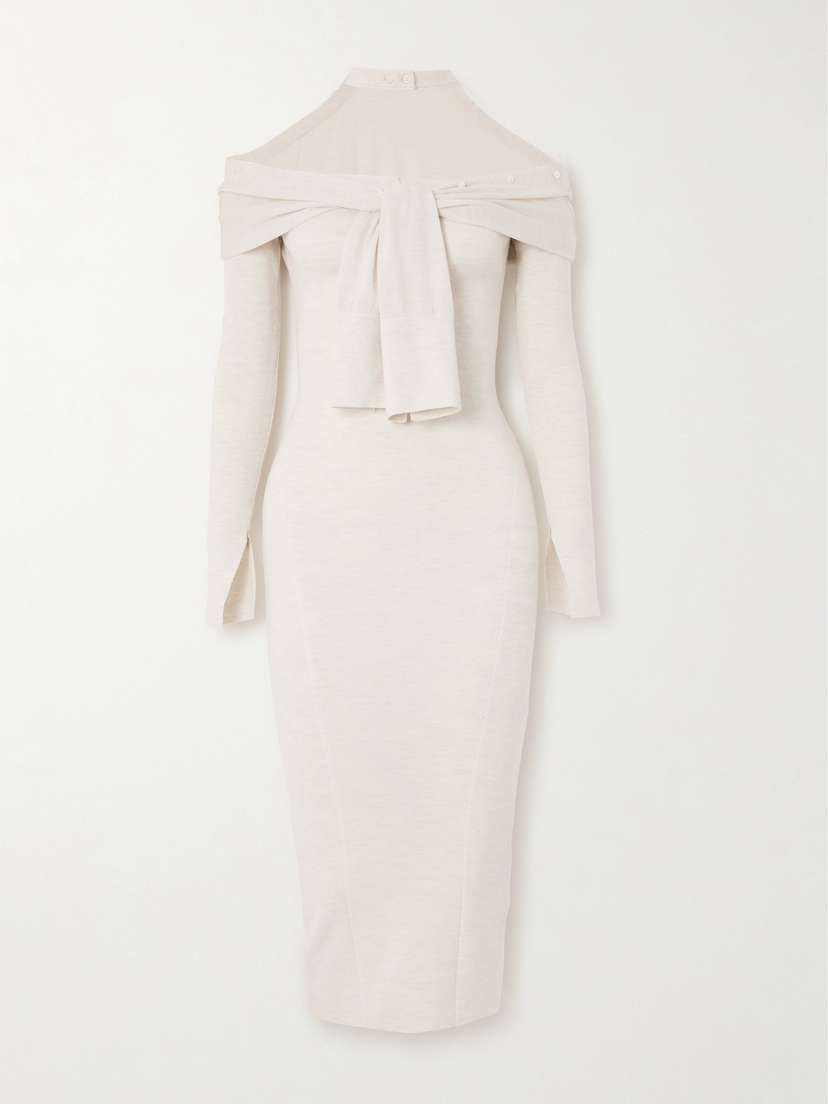 Jacquemus Doble Off-the-shoulder Wool Midi Dress