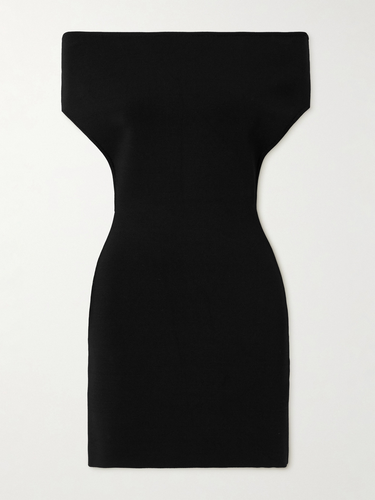 Shop Jacquemus Cubista Off-the-shoulder Open-back Stretch-knit Mini Dress In Black