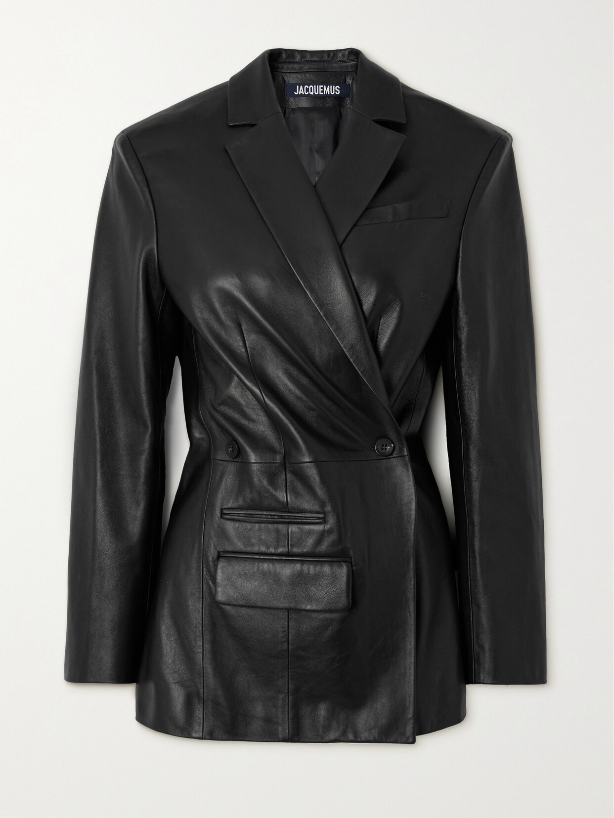 Shop Jacquemus Tibau Double-breasted Leather Jacket In Black