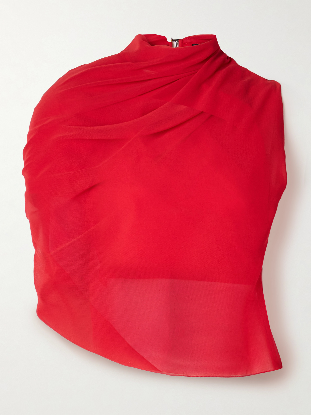 Shop Jacquemus Pablo One-sleeve Cutout Draped Crepe Top In Red