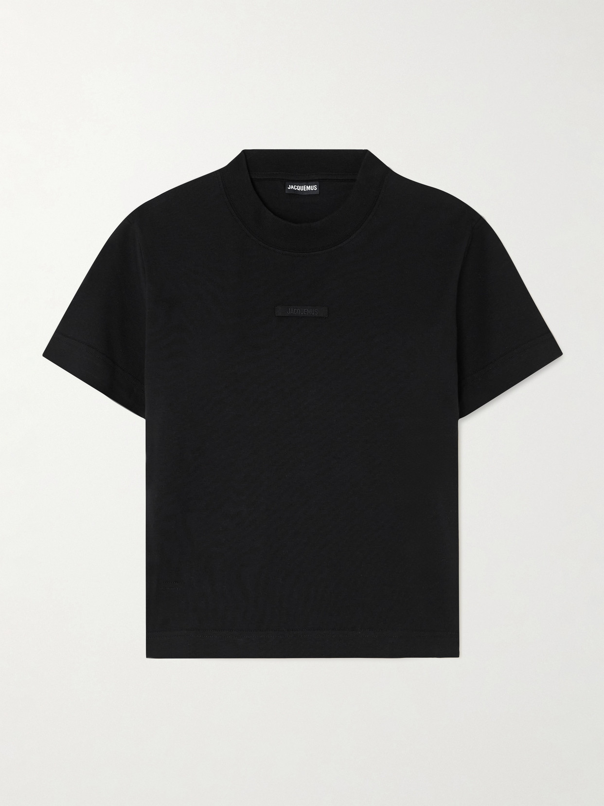 Jacquemus Black Fitted T-shirt With Logo Patch In Stretch Cotton Woman In Black