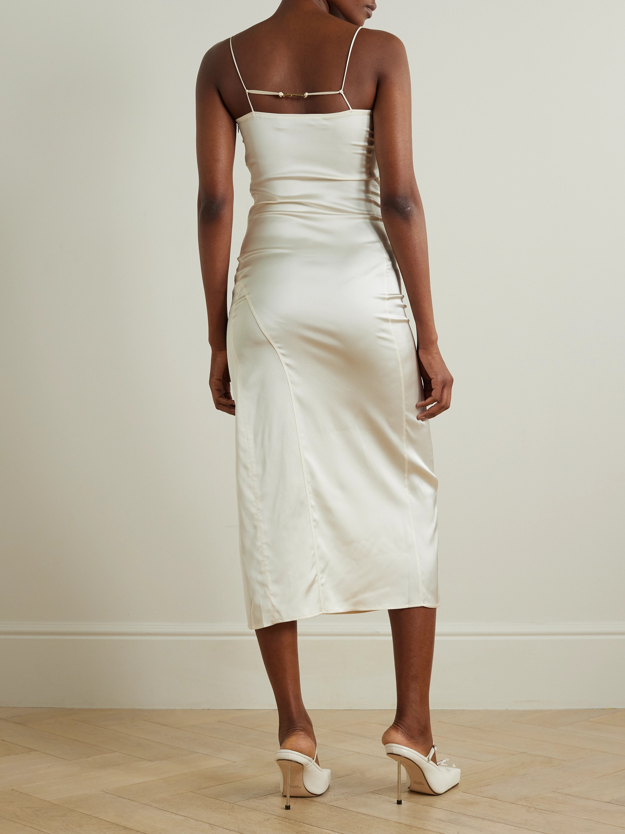 Jacquemus Notte embellished paneled sateen midi dress