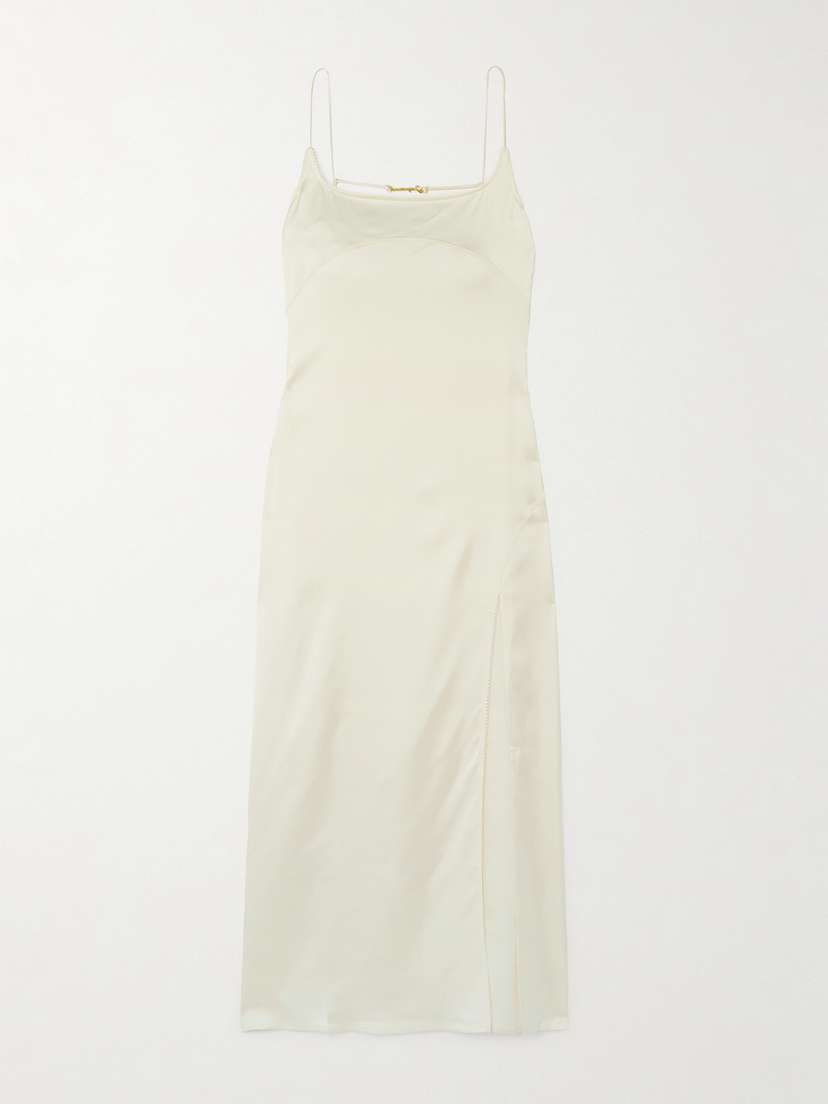 Jacquemus Notte Embellished Paneled Sateen Midi Dress