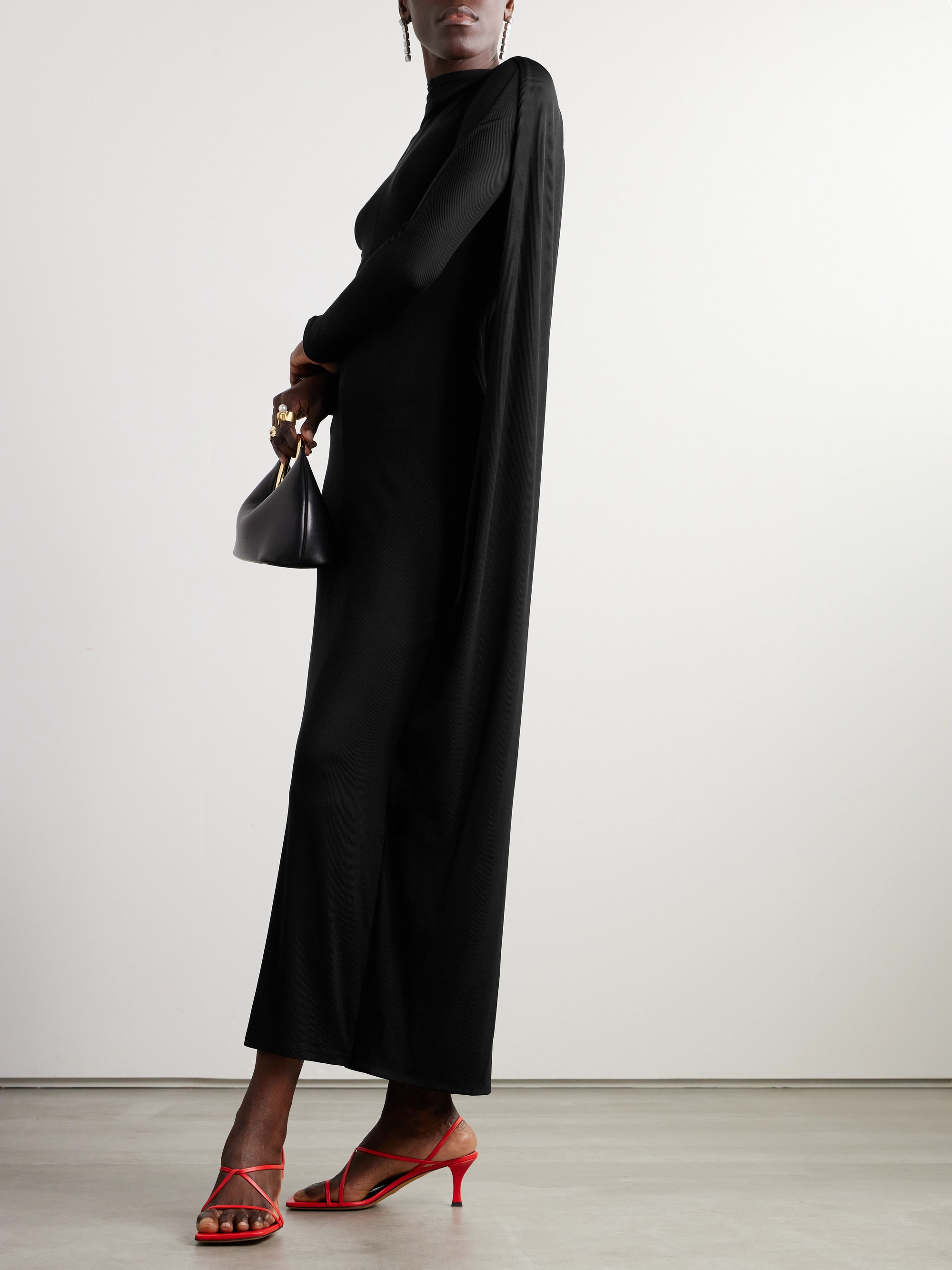 Jacquemus Joya cape-effect ribbed jersey maxi dress