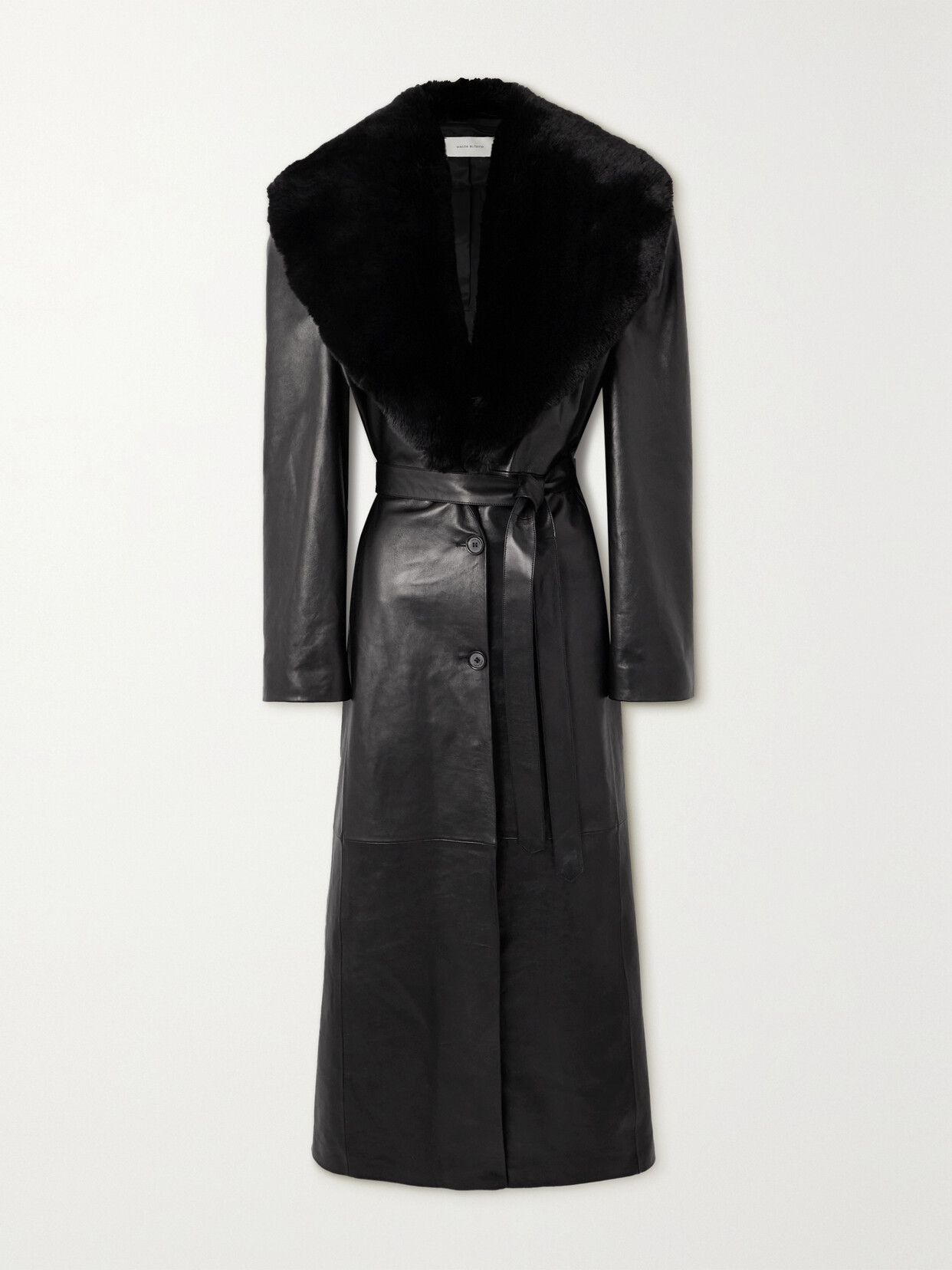 Shop Magda Butrym Belted Convertible Shearling-trimmed Leather Coat In Black