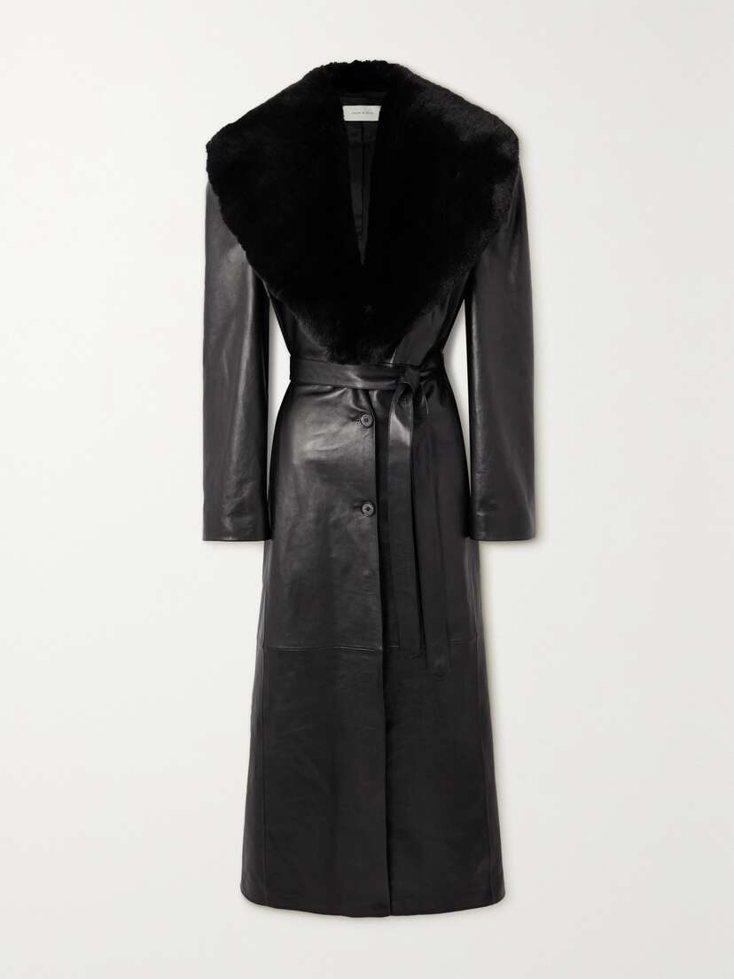 Magda Butrym Belted Convertible Shearling-trimmed Leather Coat