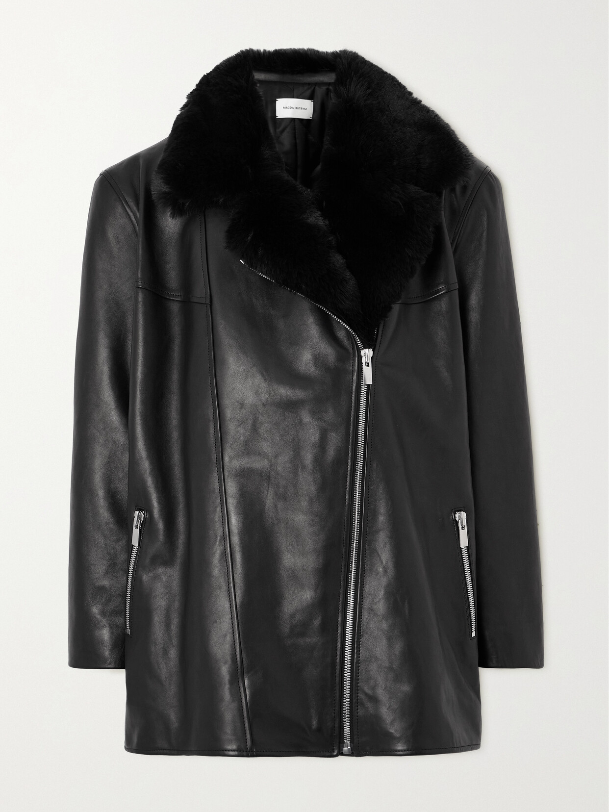 Magda Butrym - Faux Fur-trimmed Leather Jacket - Black