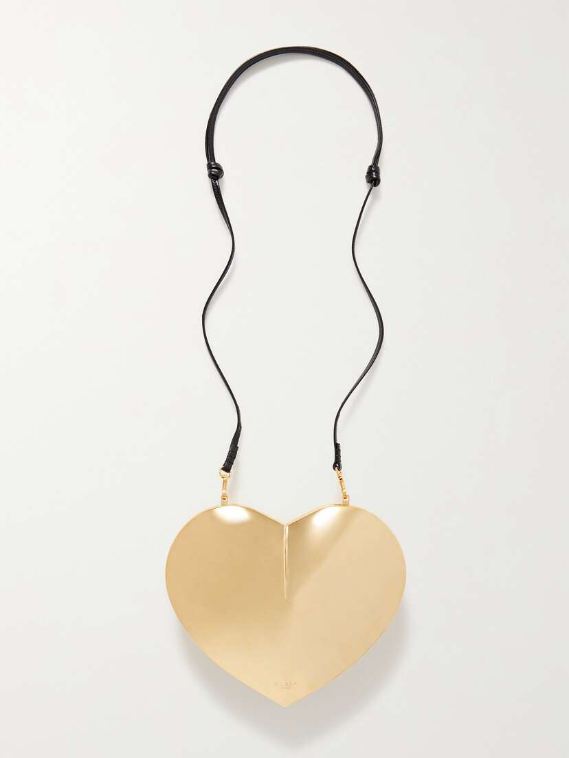 Alaïa Le Coeur Leather-trimmed Gold-tone Metal Shoulder Bag