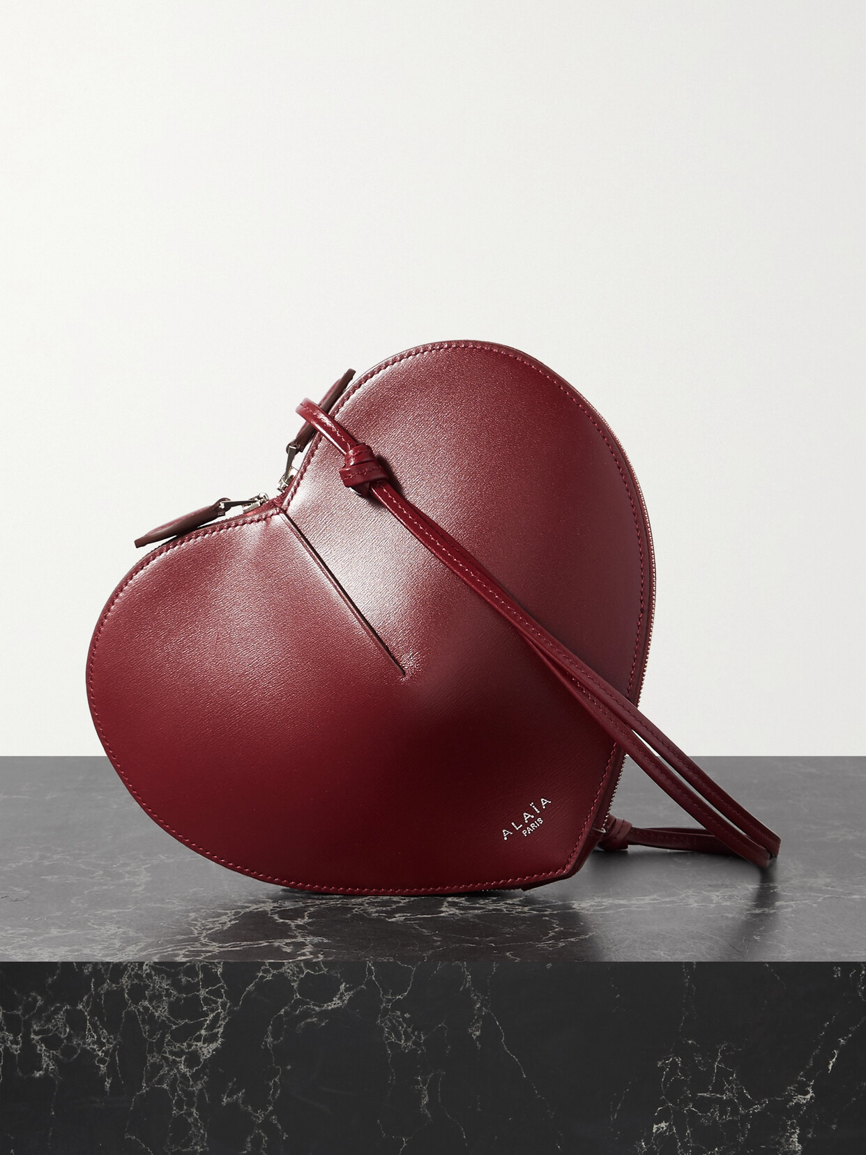 Alaïa Le Coeur Dark Red Leather Crossbody Bag In Burgundy
