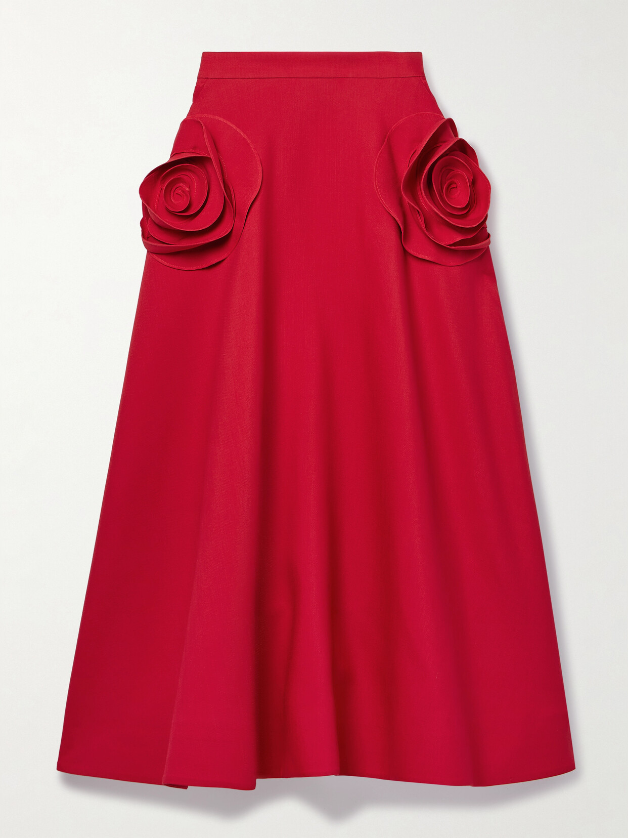 Valentino Appliquéd Wool And Silk-blend Crepe Midi Skirt In Red