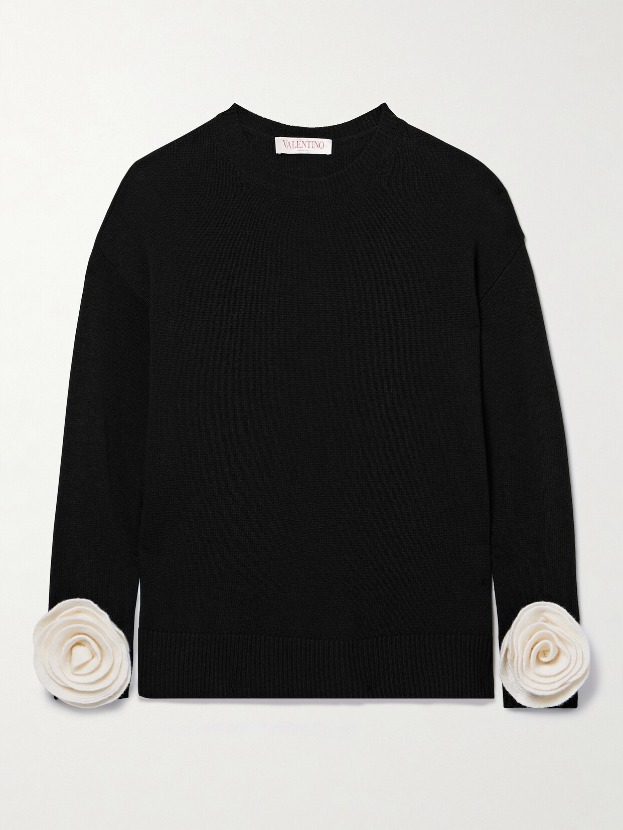 Valentino Appliquéd Wool Sweater In Black