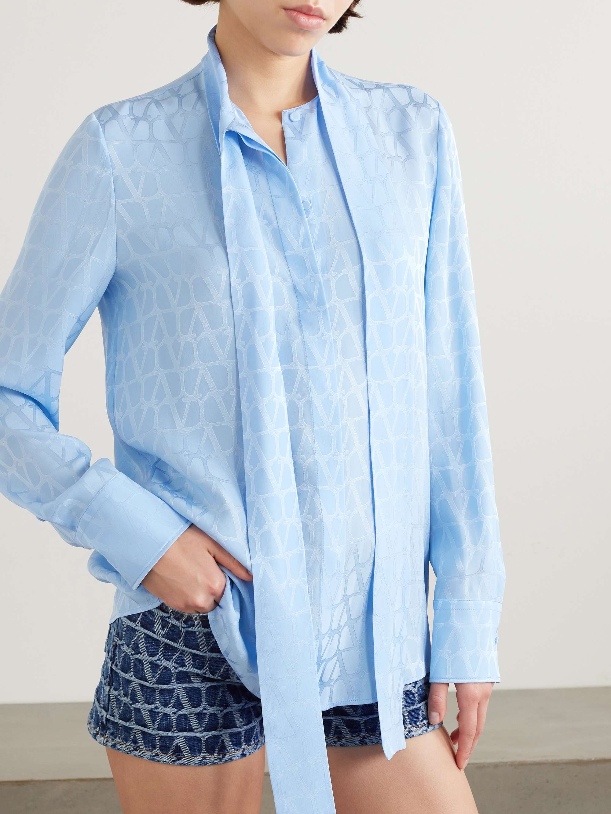 VALENTINO GARAVANI Tie-neck silk-jacquard blouse | NET-A-PORTER