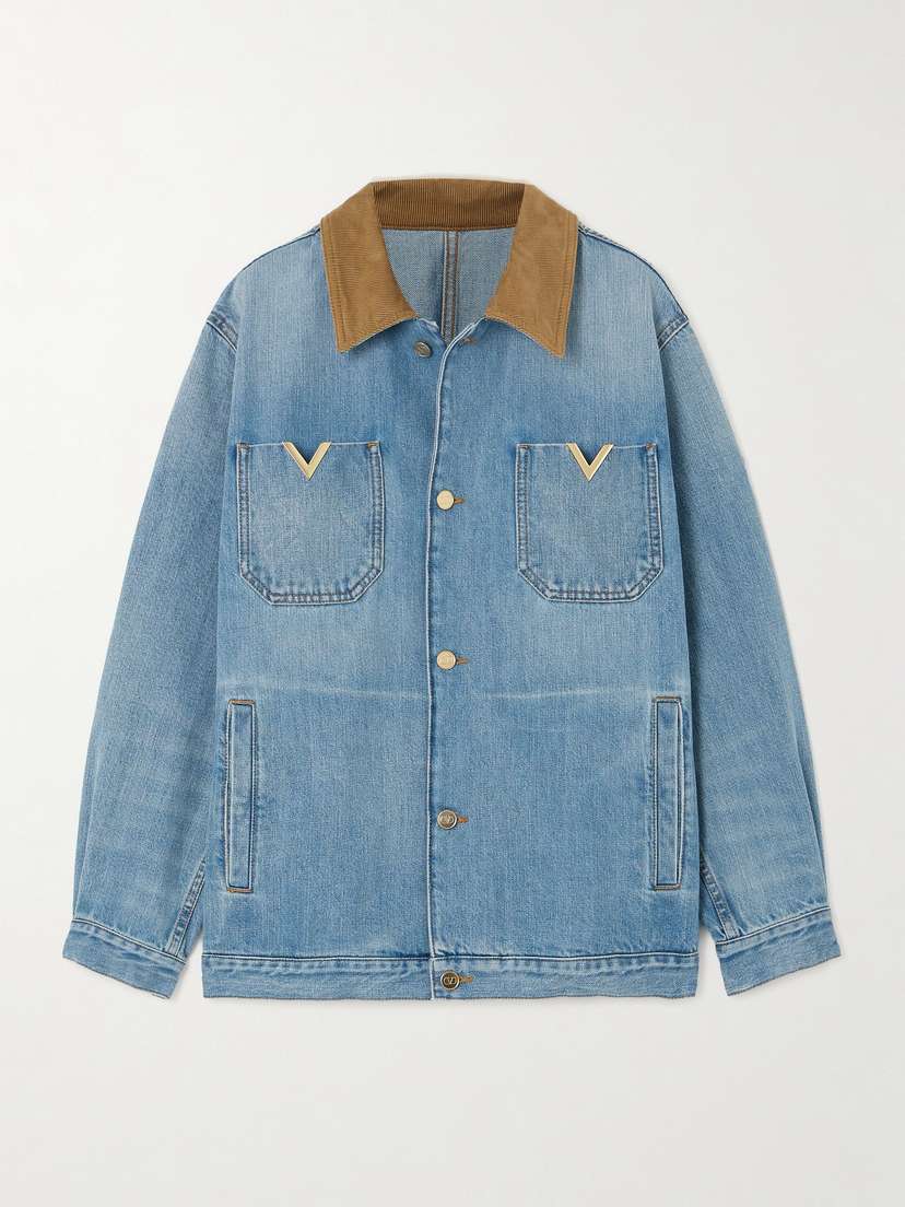 Valentino Garavani Logo-embellished Corduroy-trimmed Denim Jacket