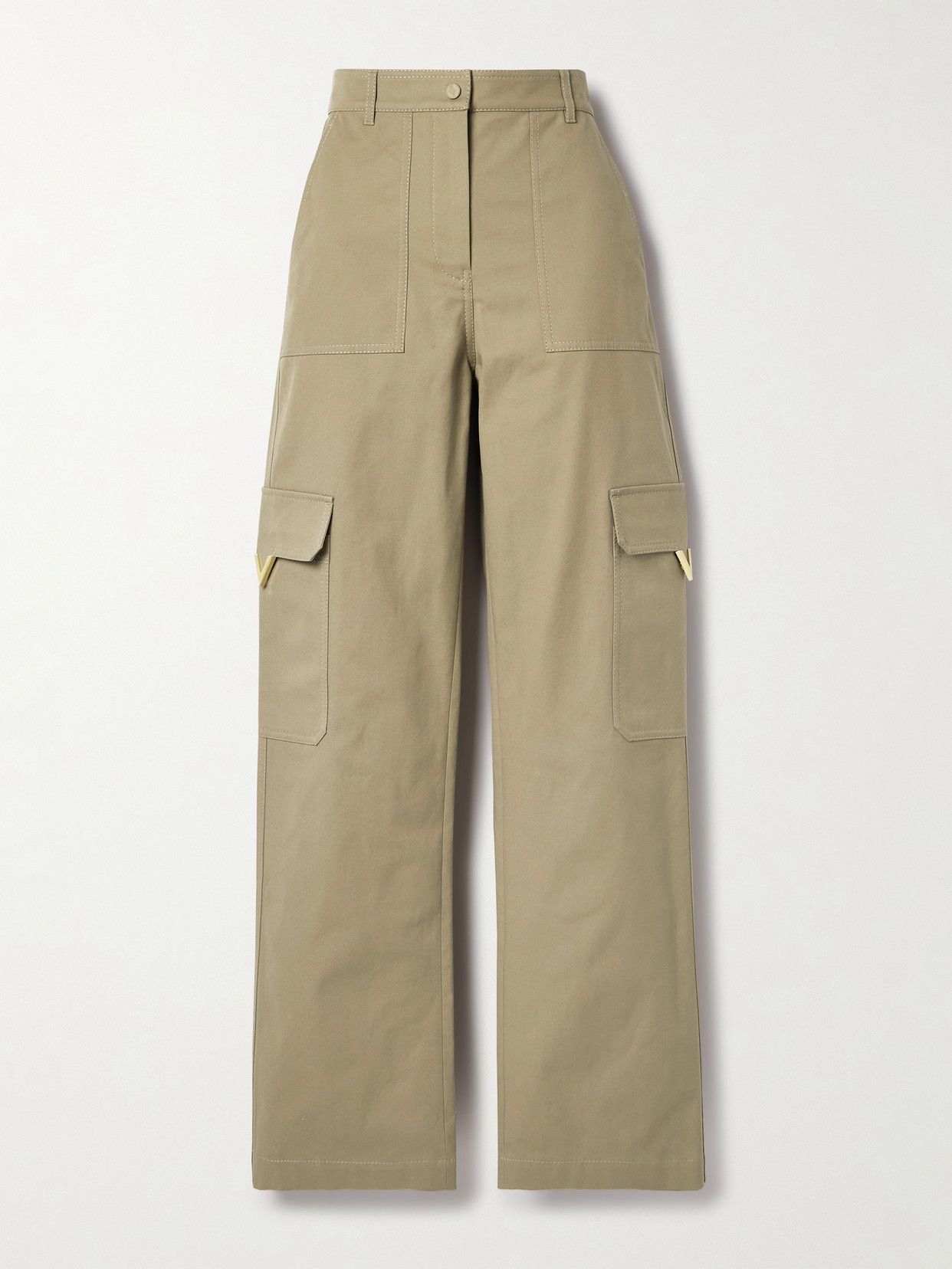 Valentino Cotton-blend Canvas Wide-leg Cargo Trousers In Neutrals