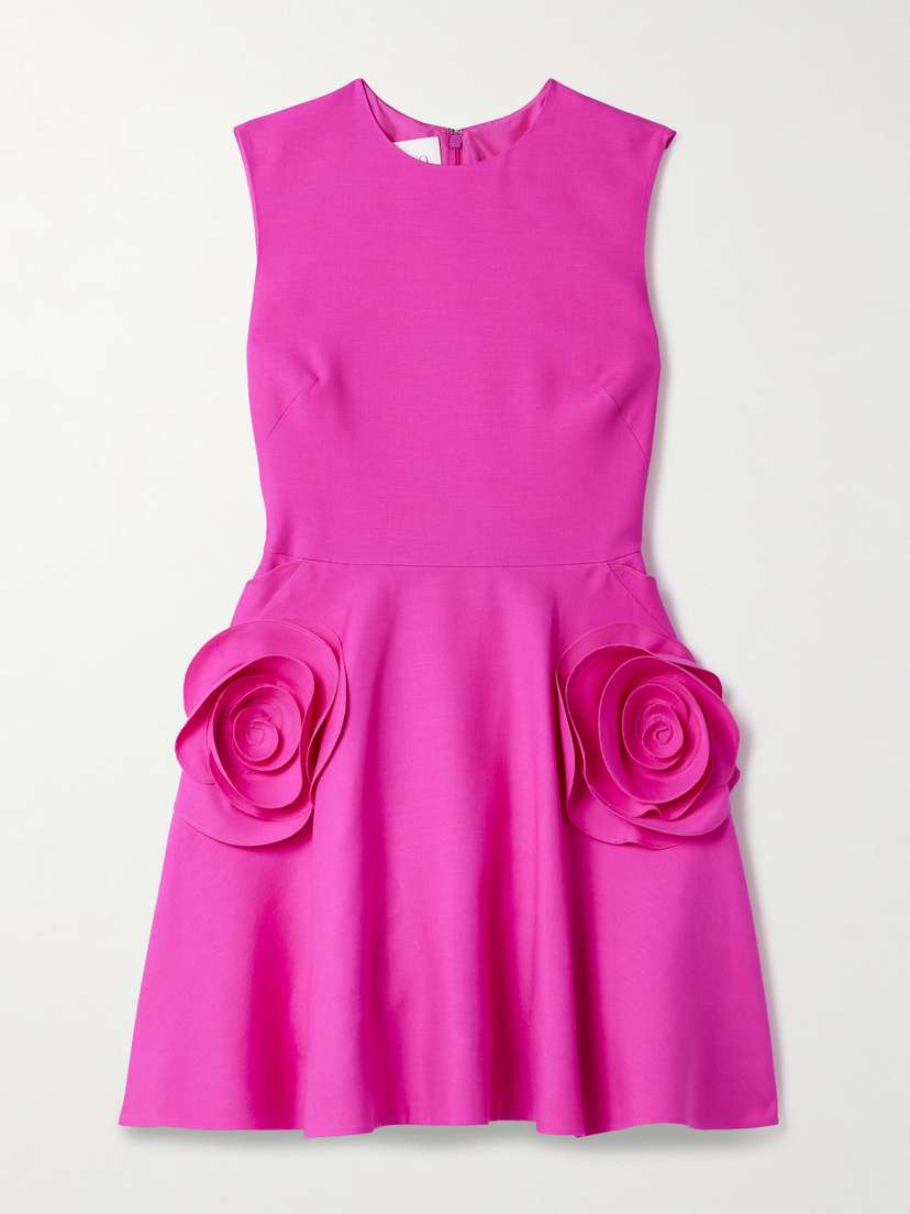 Valentino Garavani Appliquéd Wool And Silk-blend Mini Dress