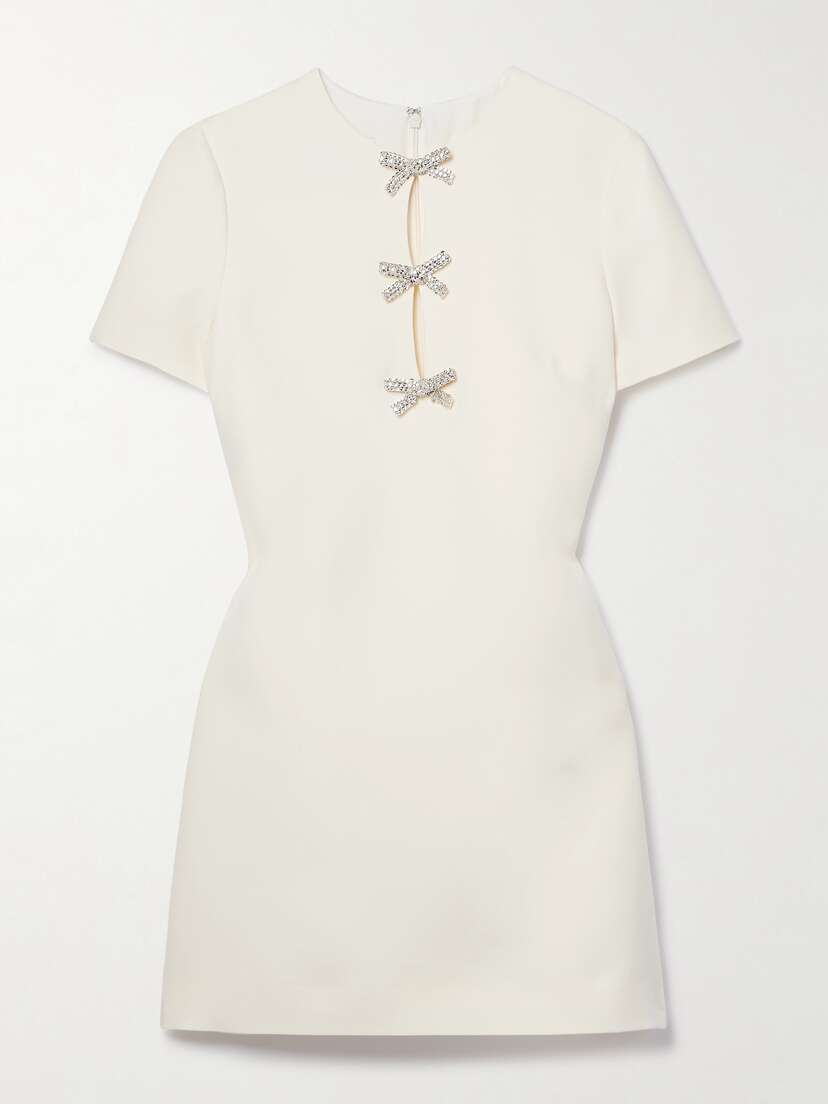 Valentino Garavani Cutout Embellished Wool And Silk-blend Crepe Mini Dress