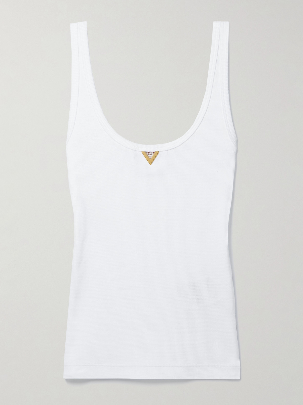 Shop Valentino Embellished Ribbed Cotton-blend Jersey Tank In White