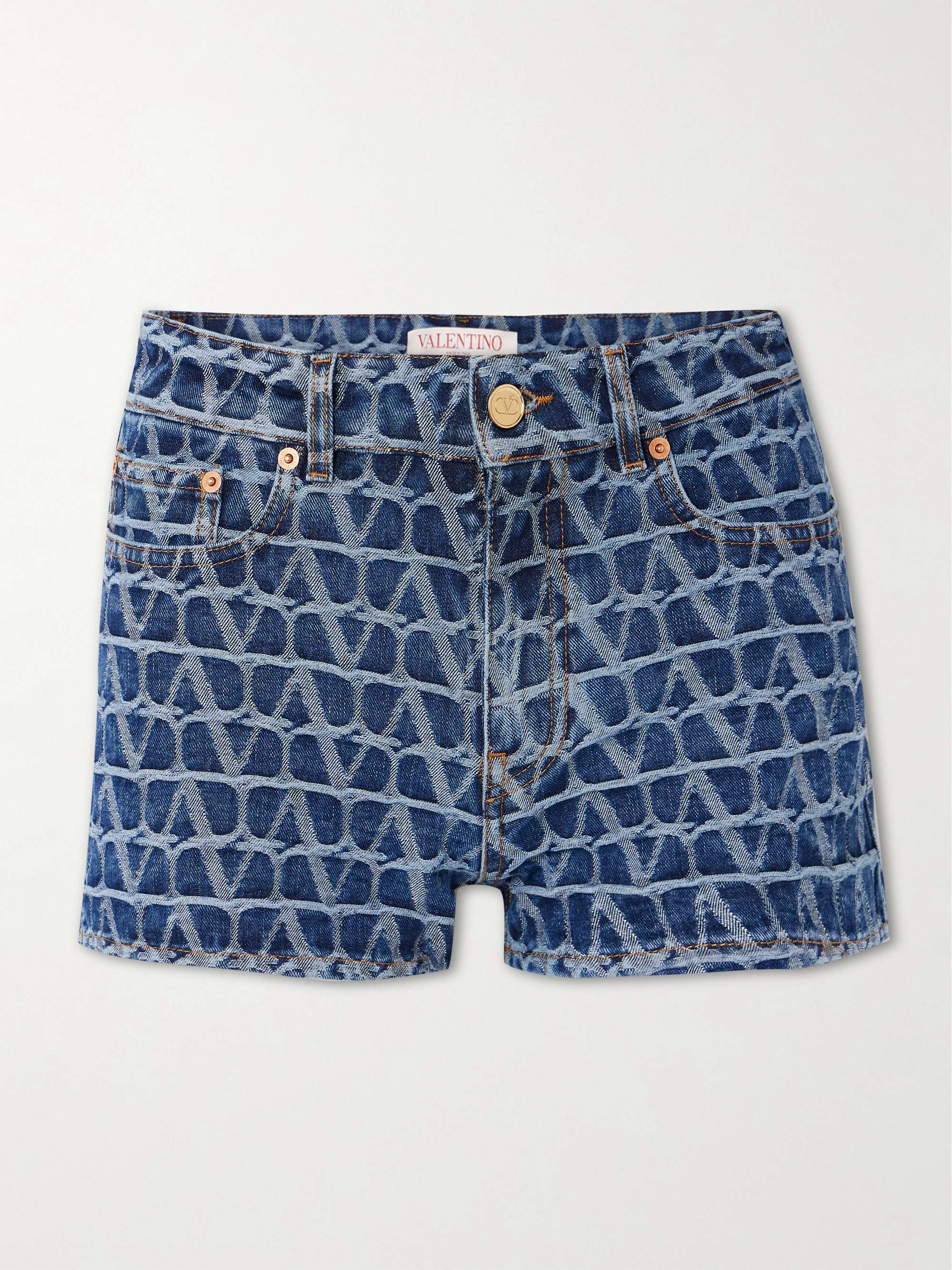 GUCCI Denim-jacquard pleated shorts